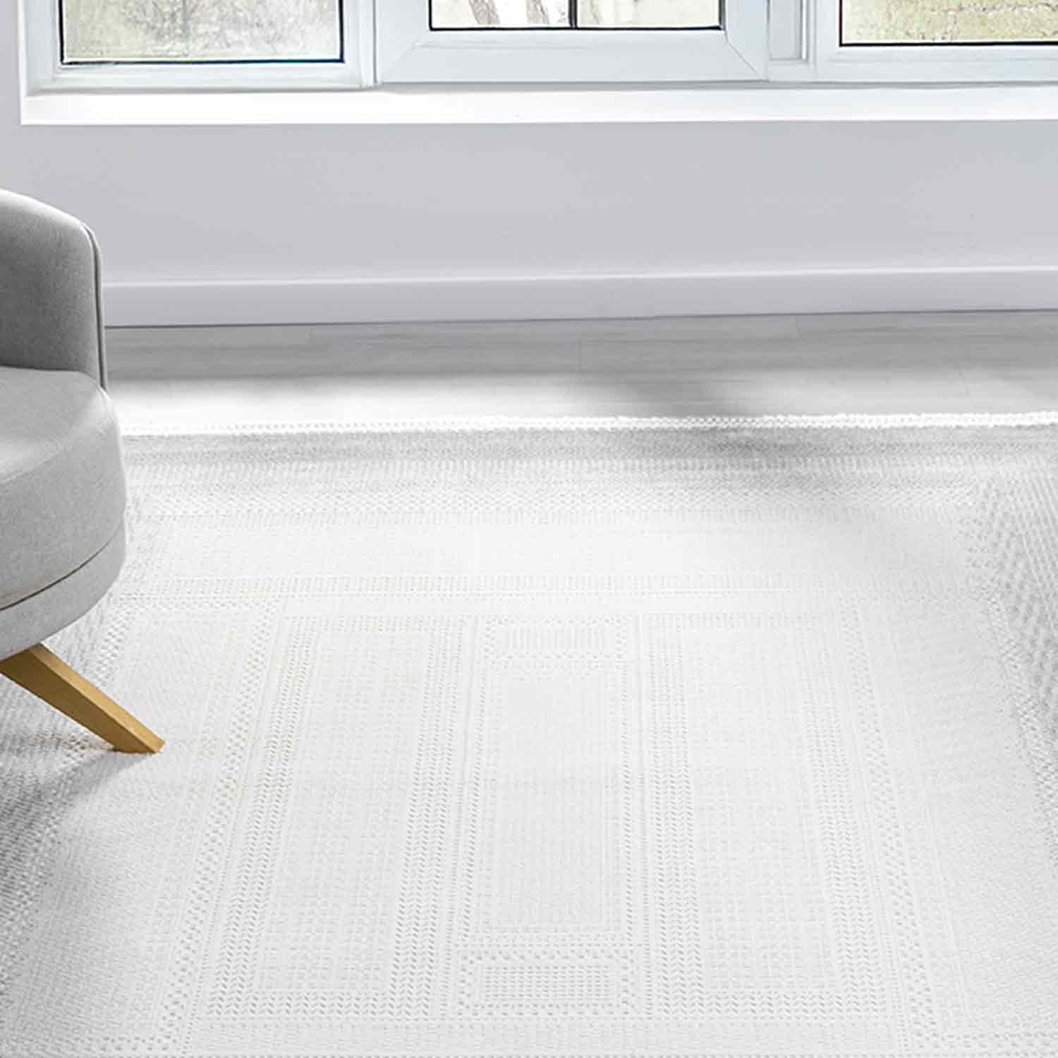 Beyaz Gri Gradien Bordürlü Modern Halı-Pera Halı