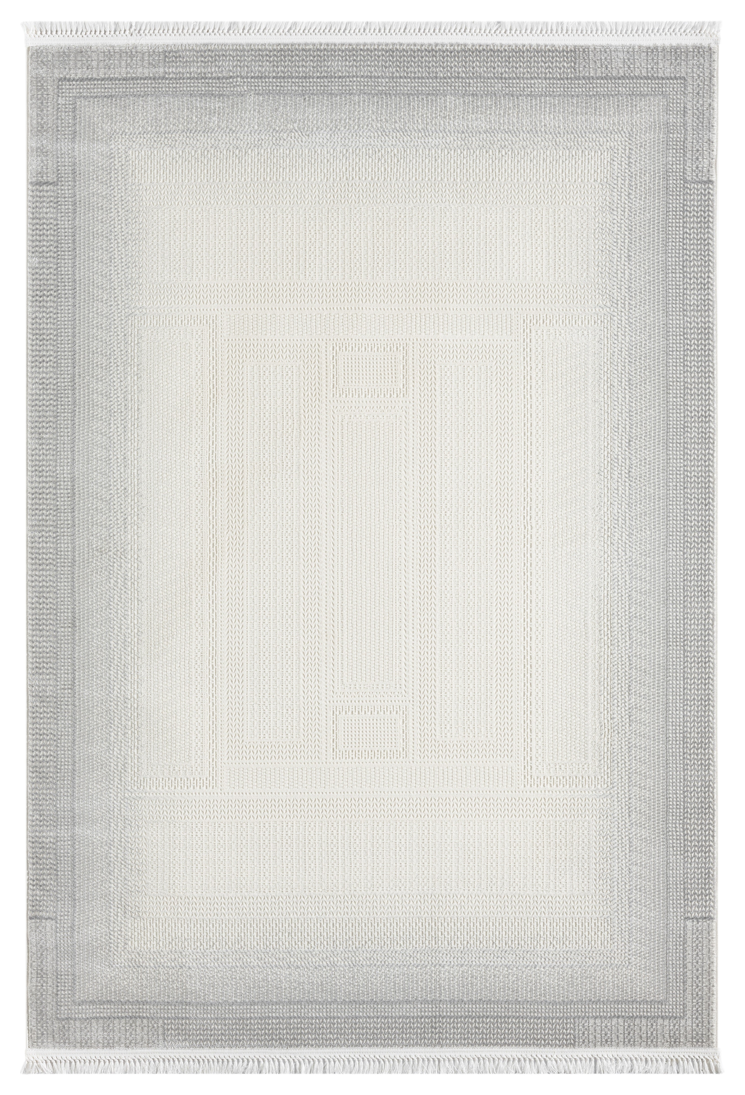 Beyaz Gri Gradien Bordürlü Modern Halı-Pera Halı