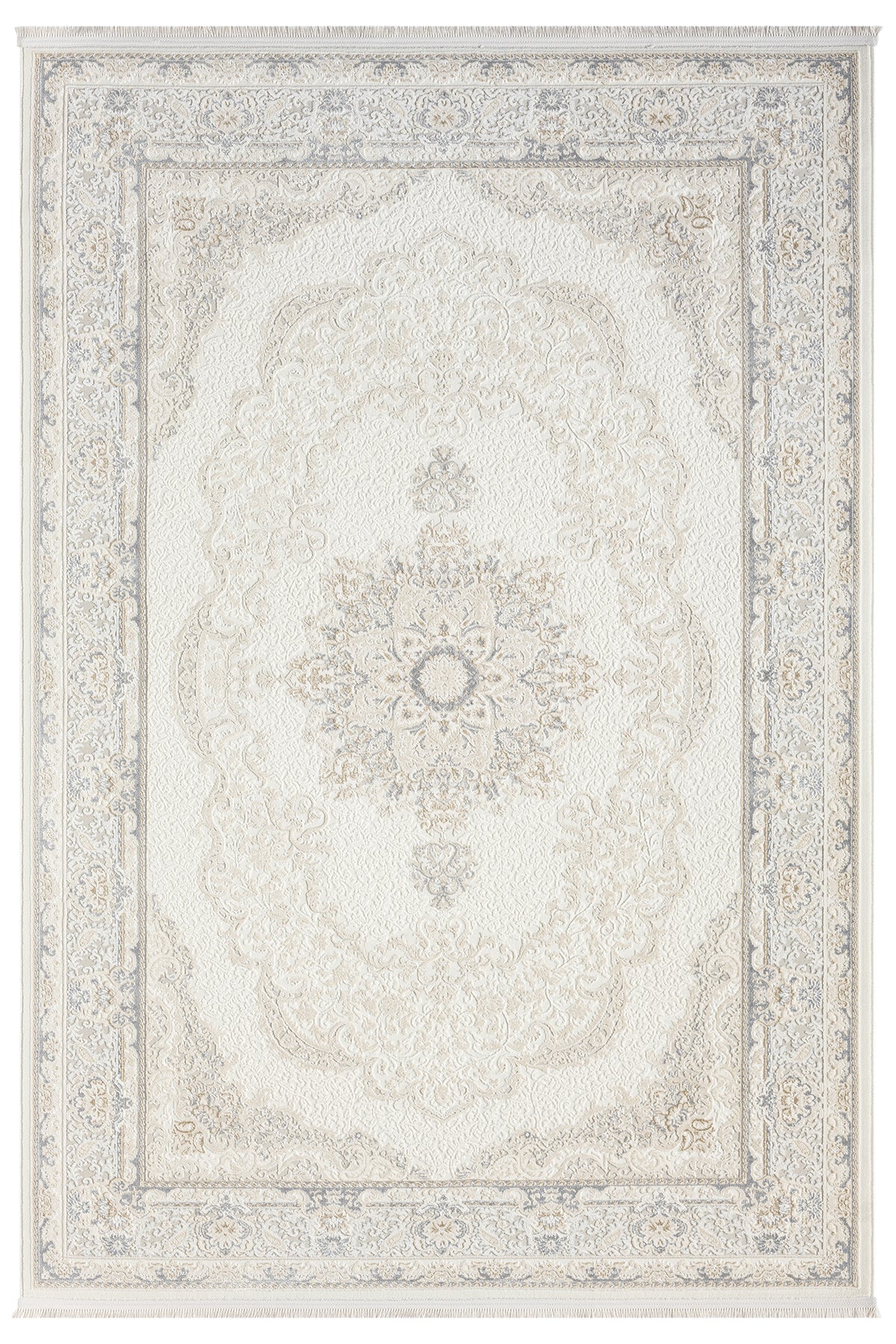 Beyaz Gri Krem Klasik Medallion Desenli Halı-Pera Halı