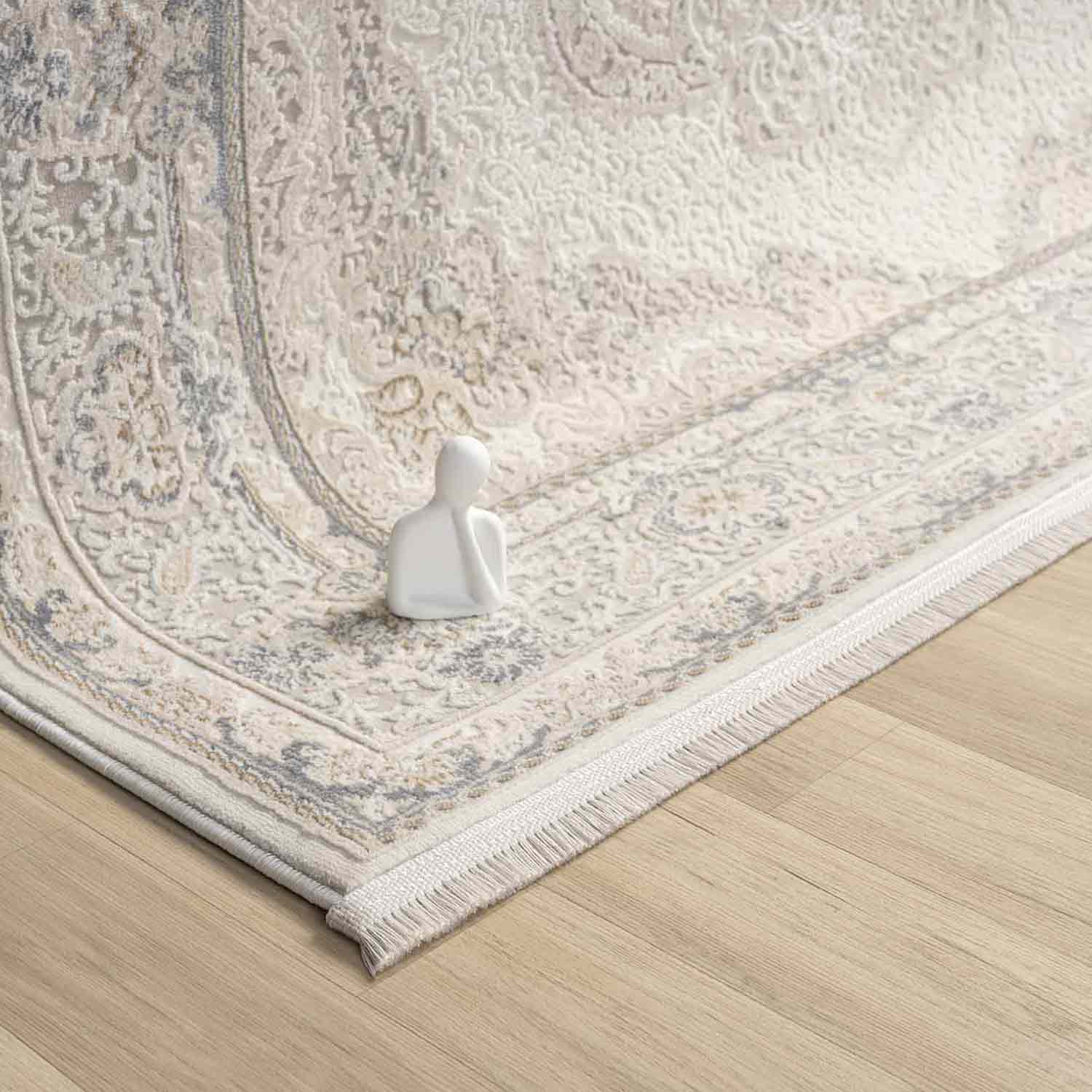 Beyaz Gri Krem Klasik Medallion Desenli Halı-Pera Halı