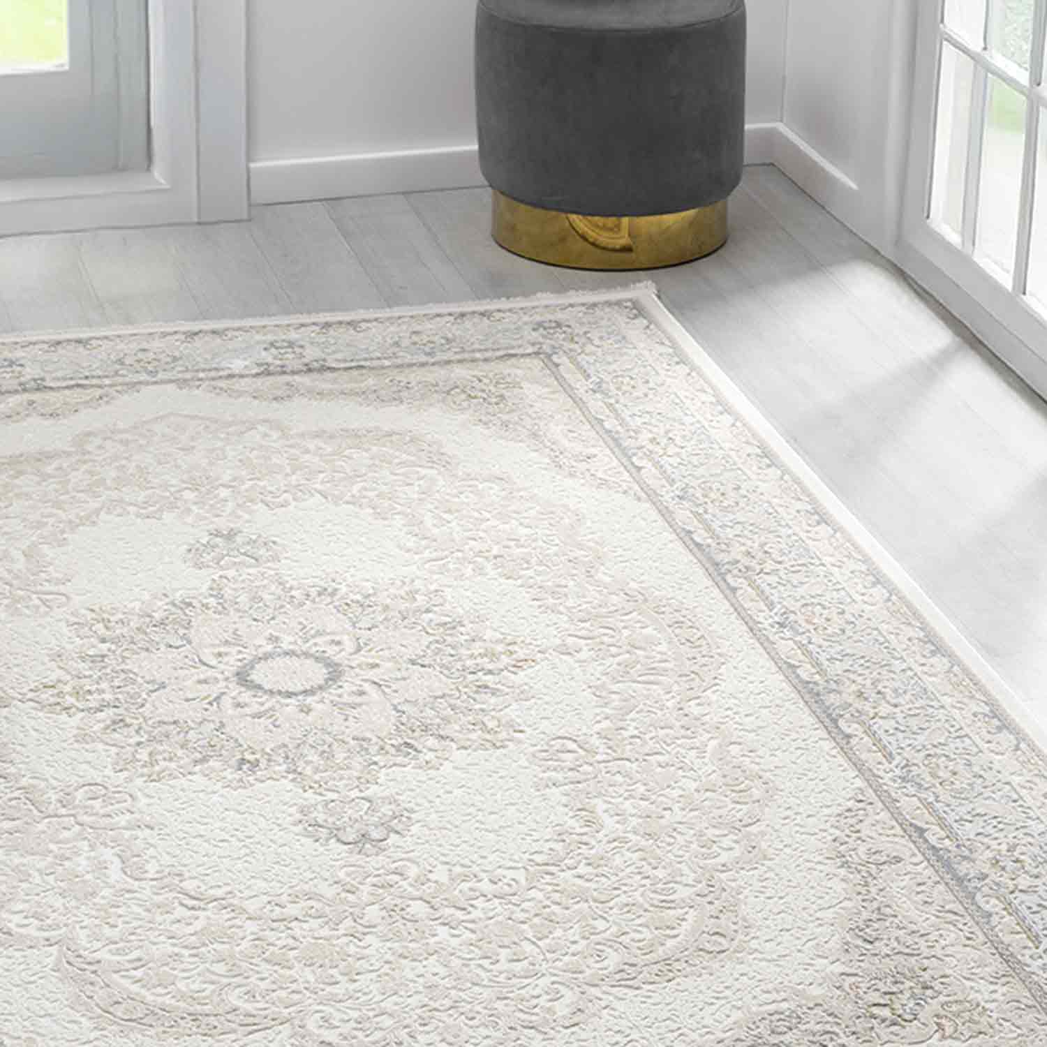 Beyaz Gri Krem Klasik Medallion Halı-Pera Halı