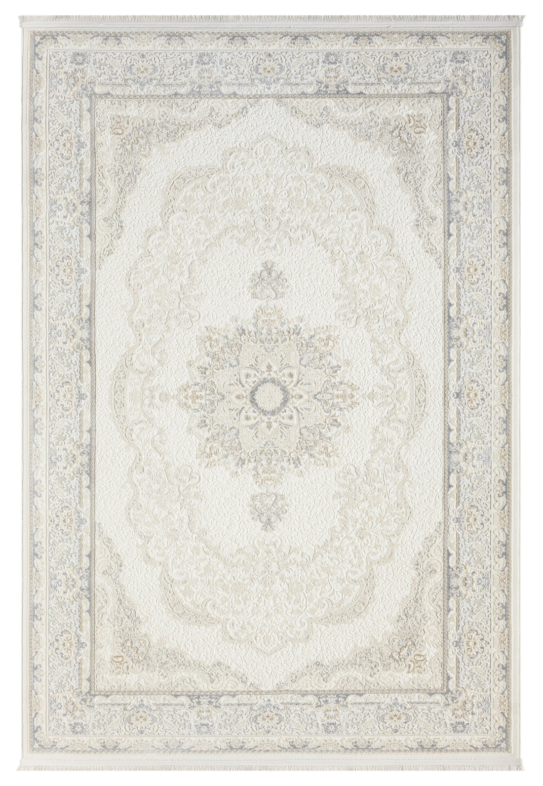 Beyaz Gri Krem Klasik Medallion Halı