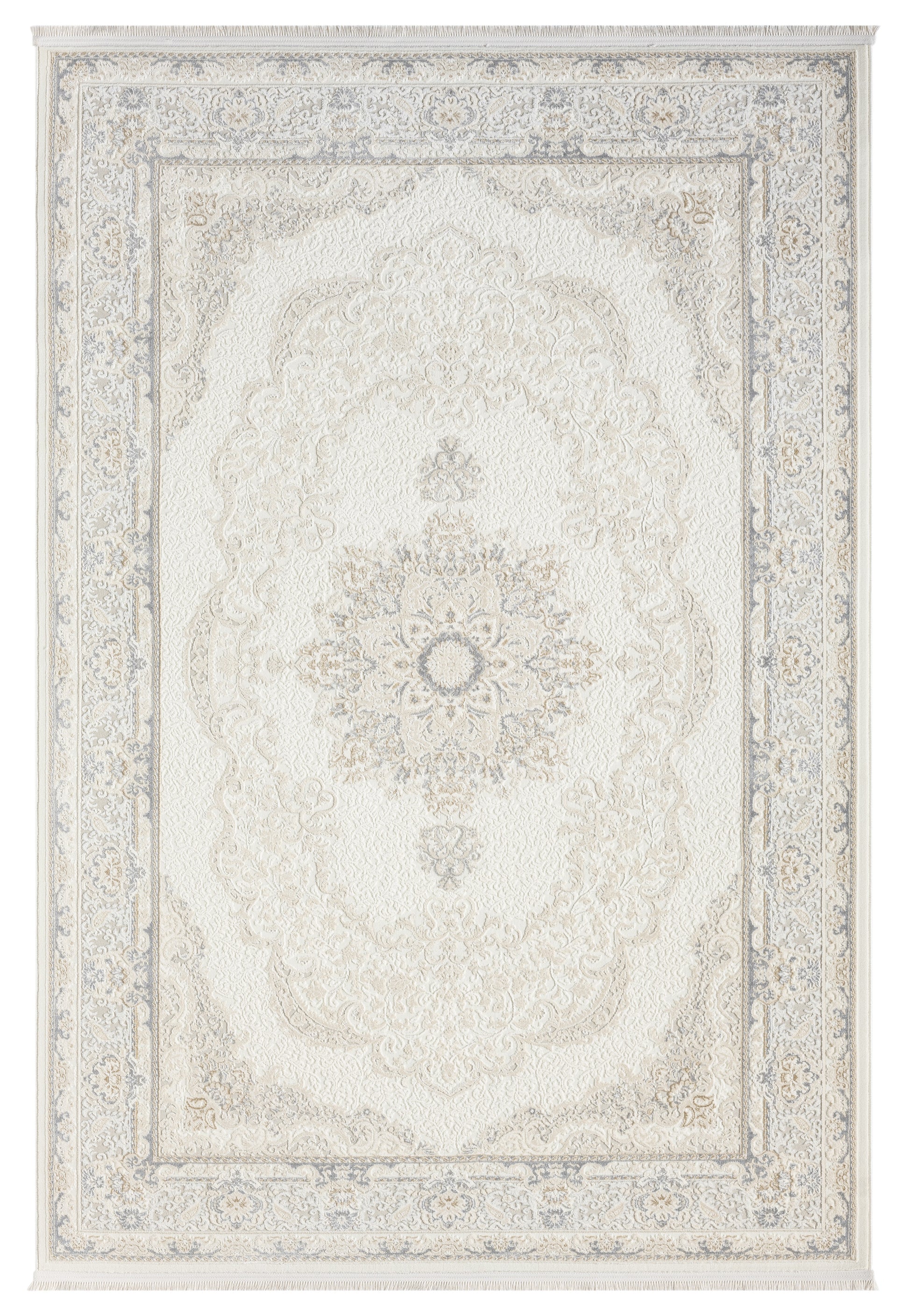 Beyaz Gri Krem Klasik Medallion Halı-Pera Halı