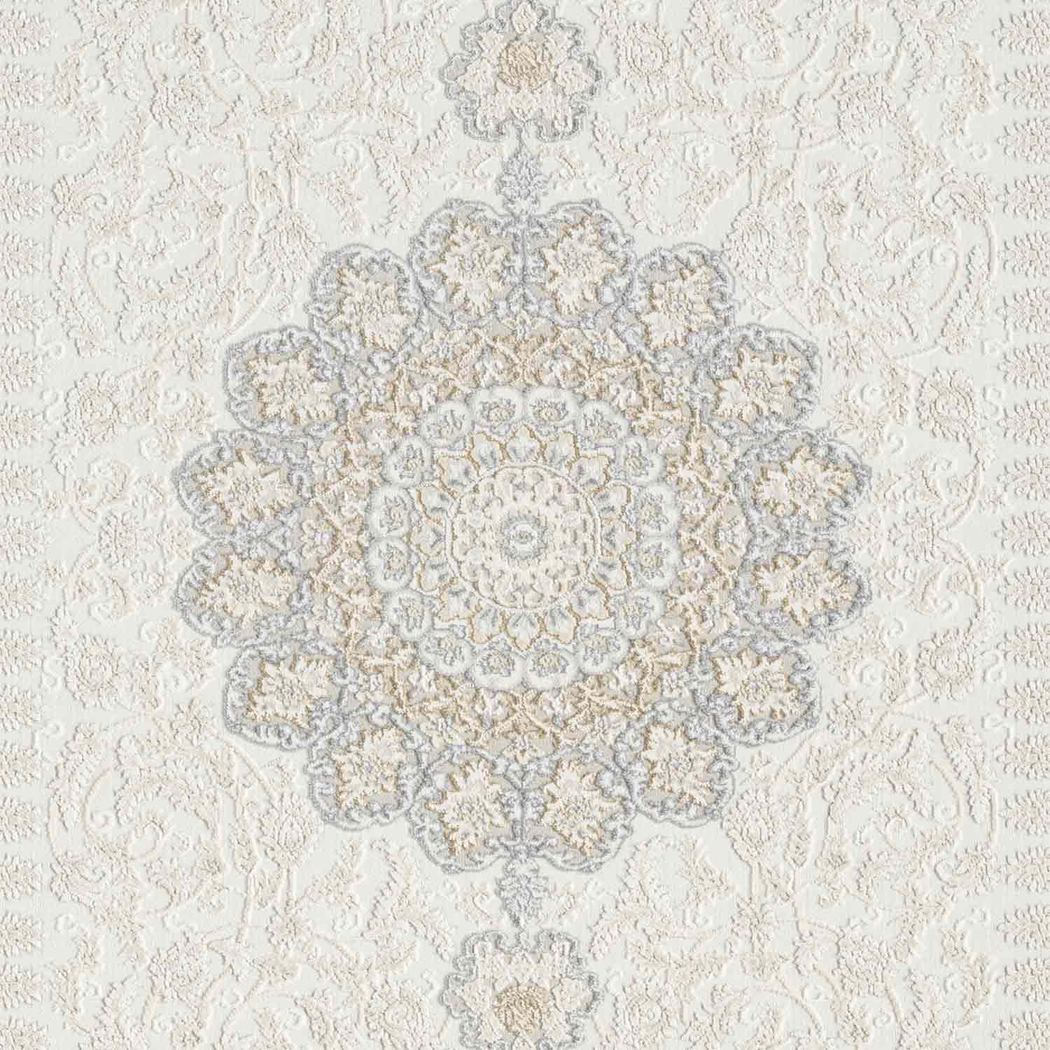 Beyaz Gri Mavi Klasik Medallion Desenli Halı-Pera Halı