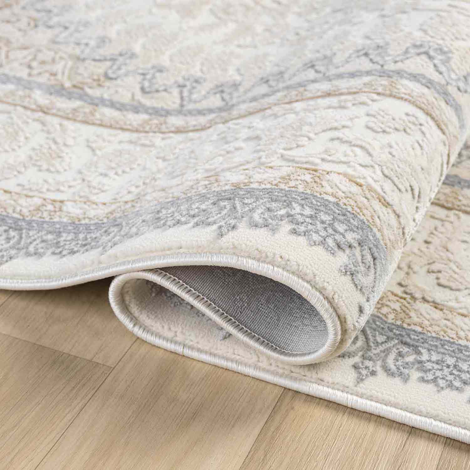 Beyaz Gri Mavi Klasik Medallion Desenli Halı-Pera Halı