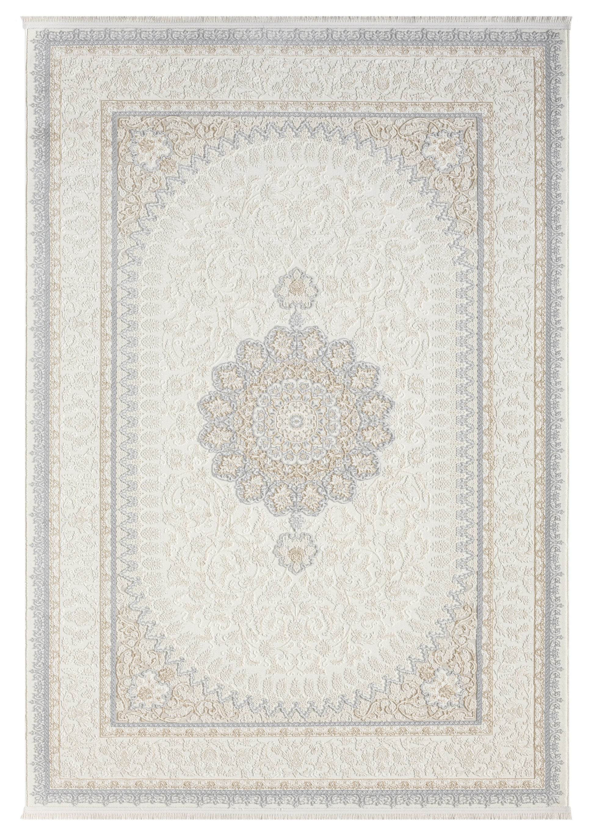 Beyaz Gri Mavi Klasik Medallion Desenli Halı-Pera Halı