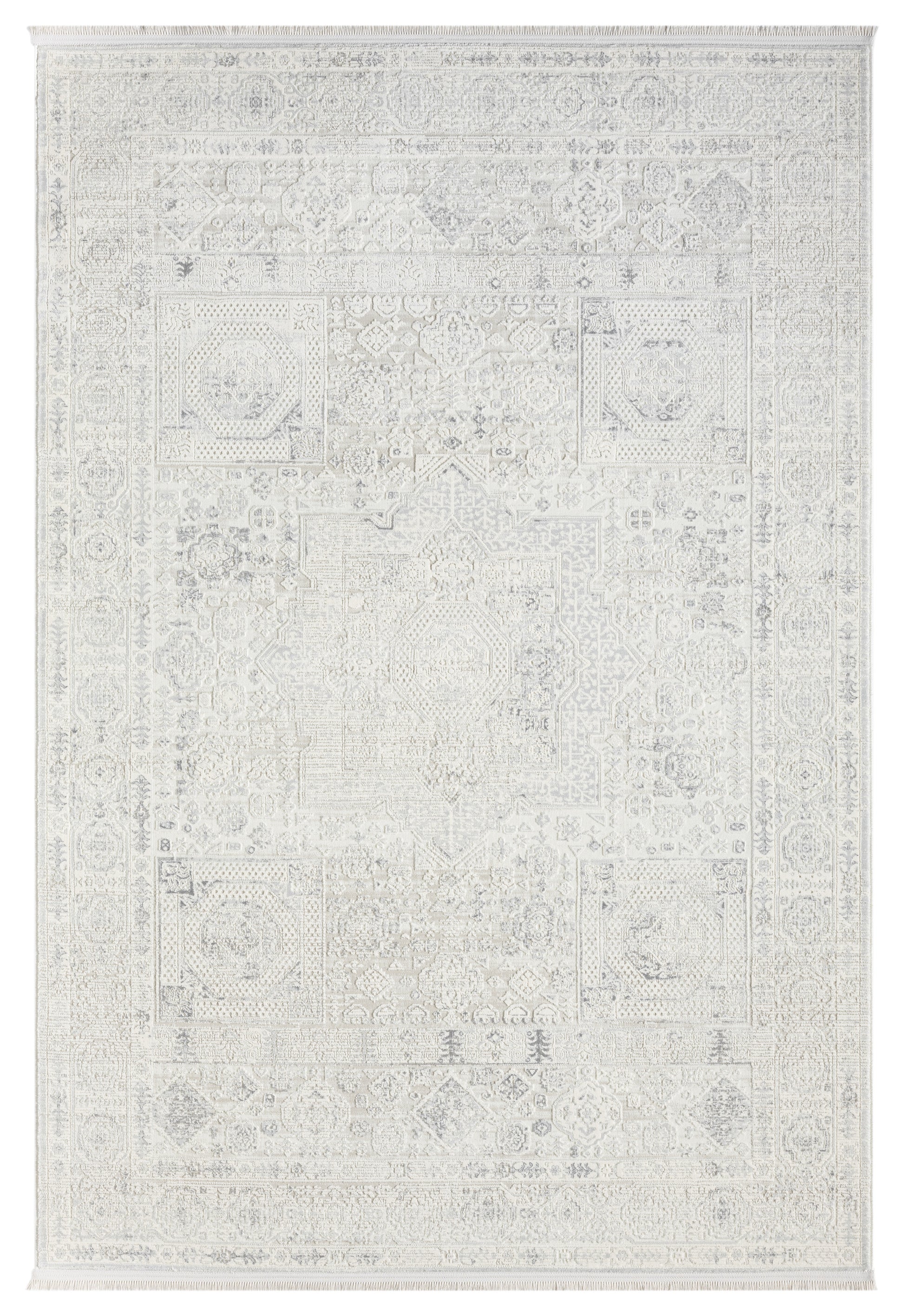 Beyaz Gri Minimal Eskitme Desenli Halı-Pera Halı