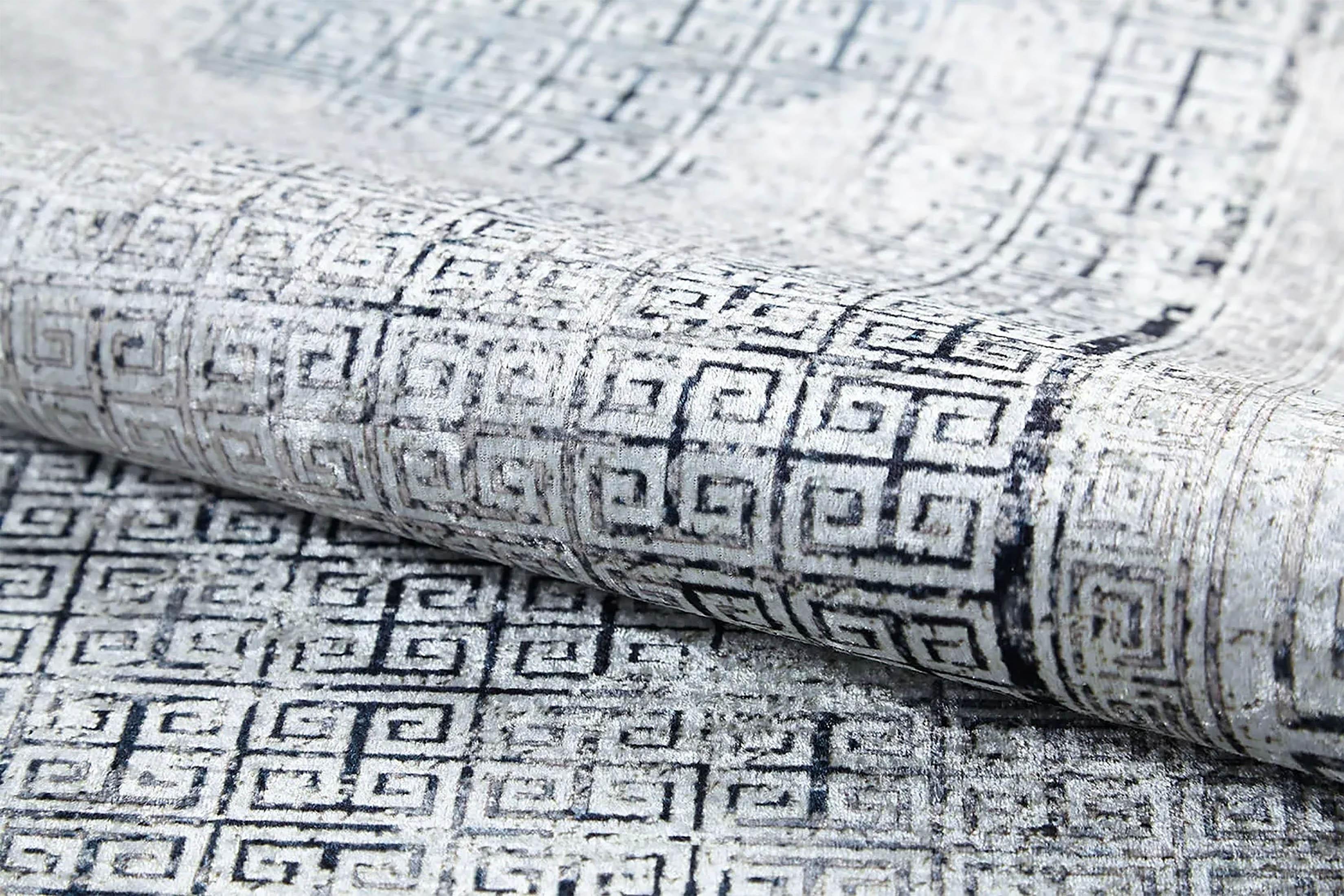 Beyaz Gri Modern Yunan Anahtar Halı-Pera Halı