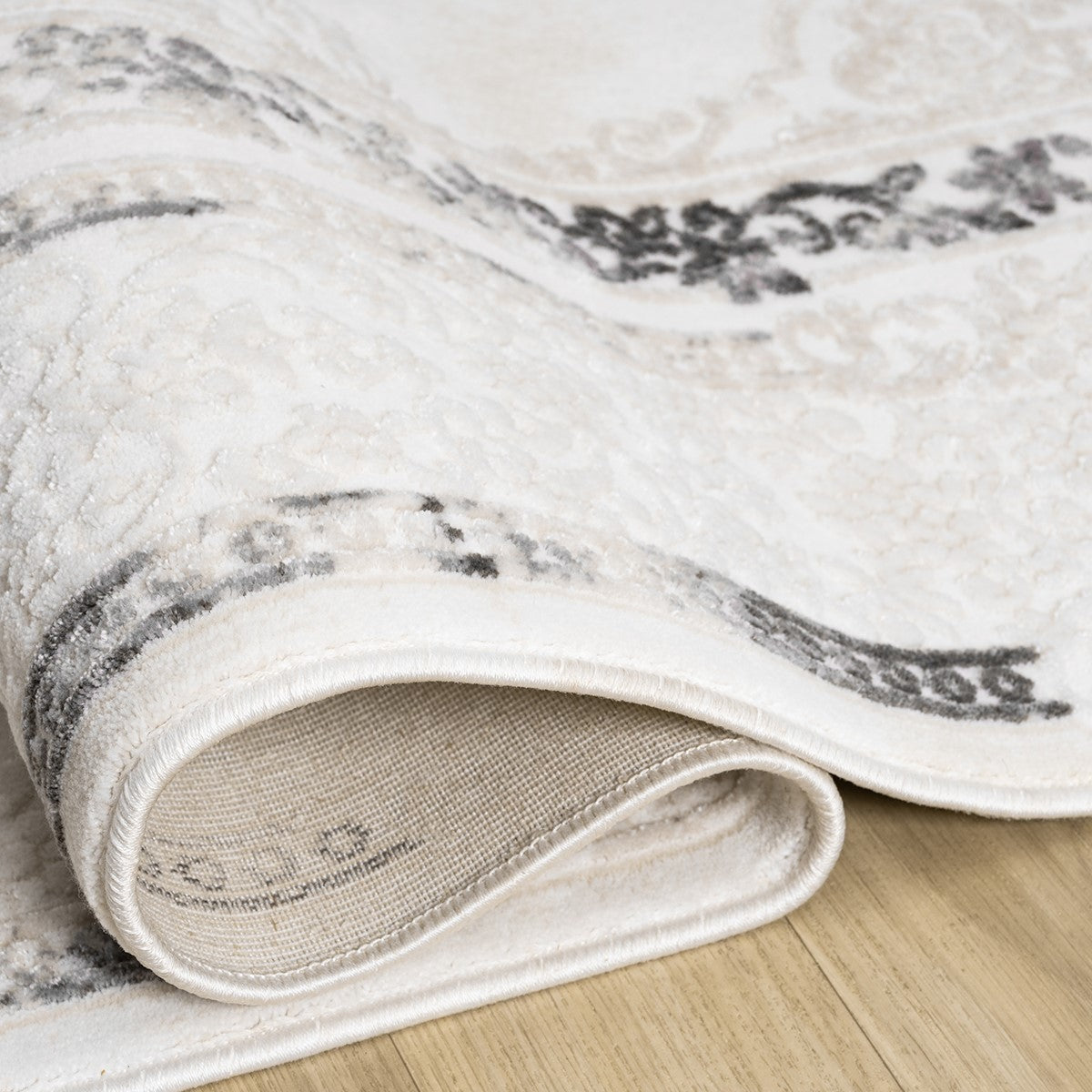 Beyaz Gri Siyah Klasik Madalyon Desenli Halı-Pera Halı