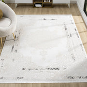 Beyaz Gri Siyah Klasik Madalyon Desenli Halı-Pera Halı