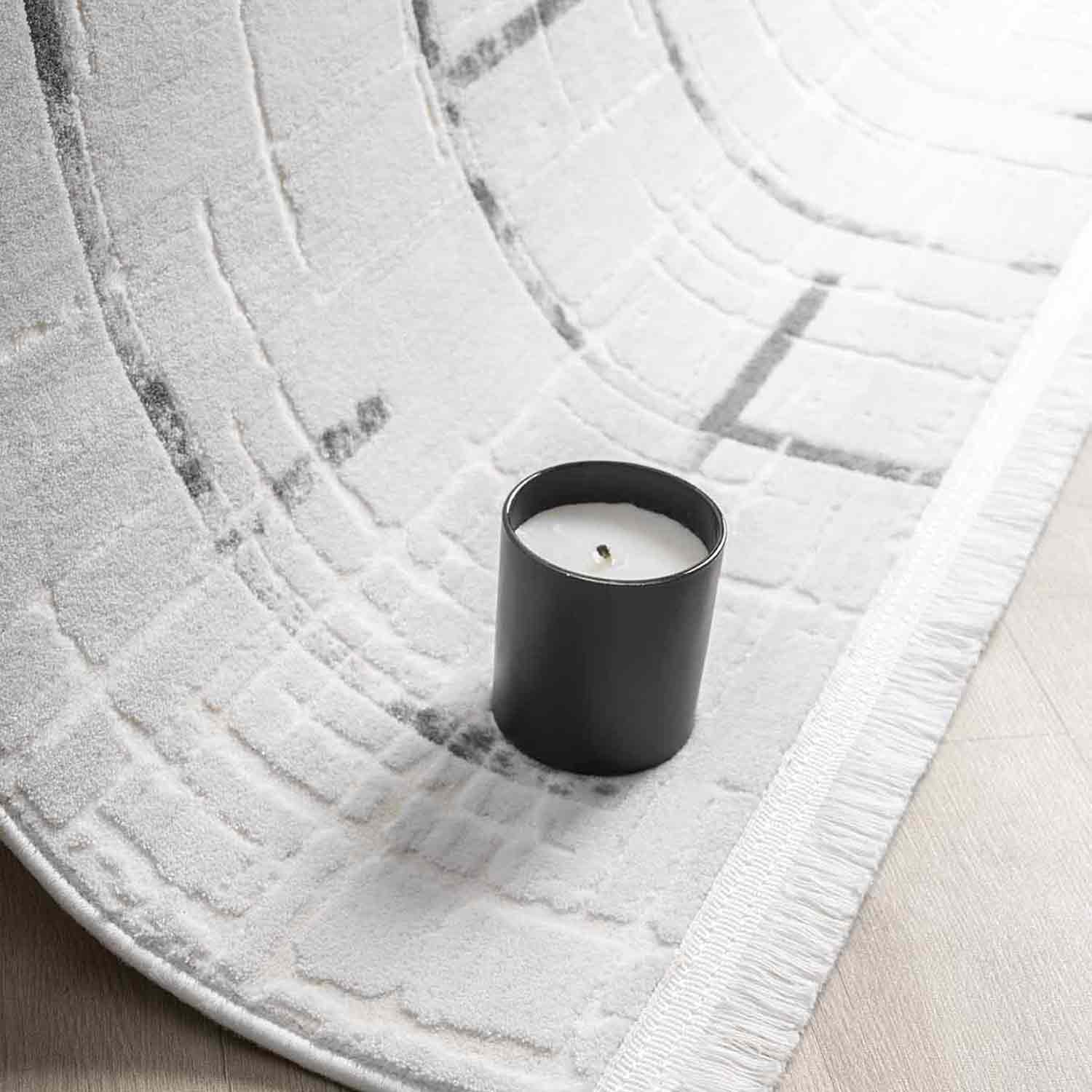 Beyaz Gri Siyah Soyut Çizgili Modern Halı-Pera Halı