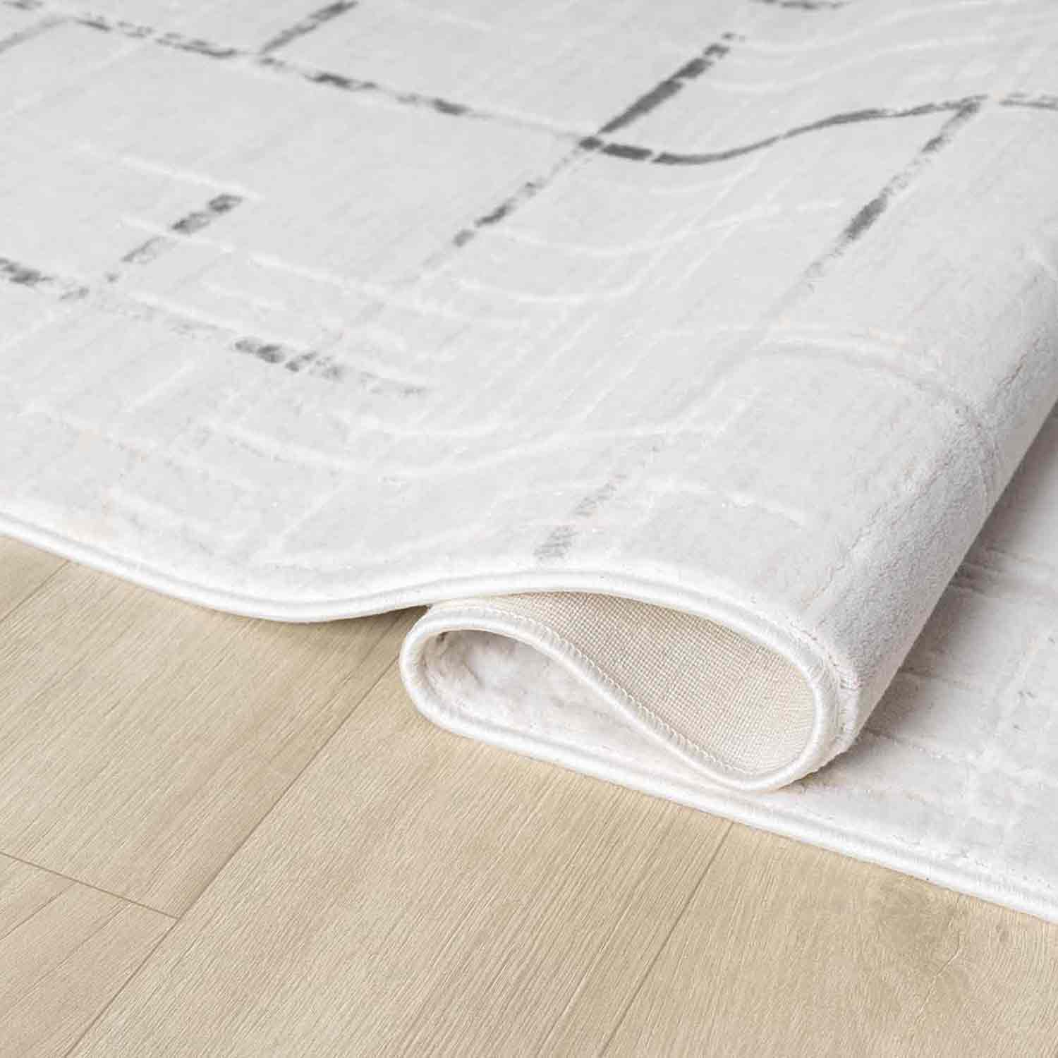 Beyaz Gri Siyah Soyut Çizgili Modern Halı-Pera Halı