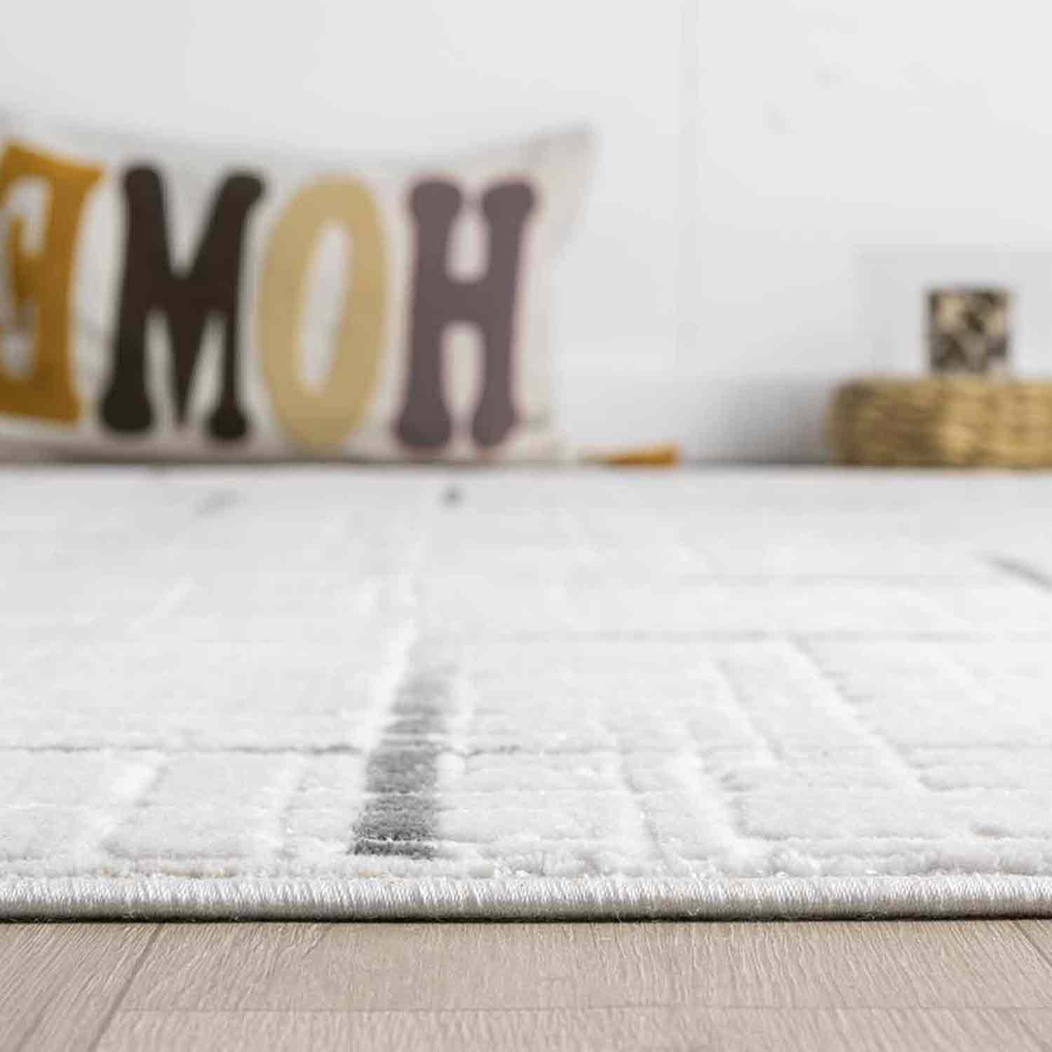 Beyaz Gri Siyah Soyut Çizgili Modern Halı-Pera Halı