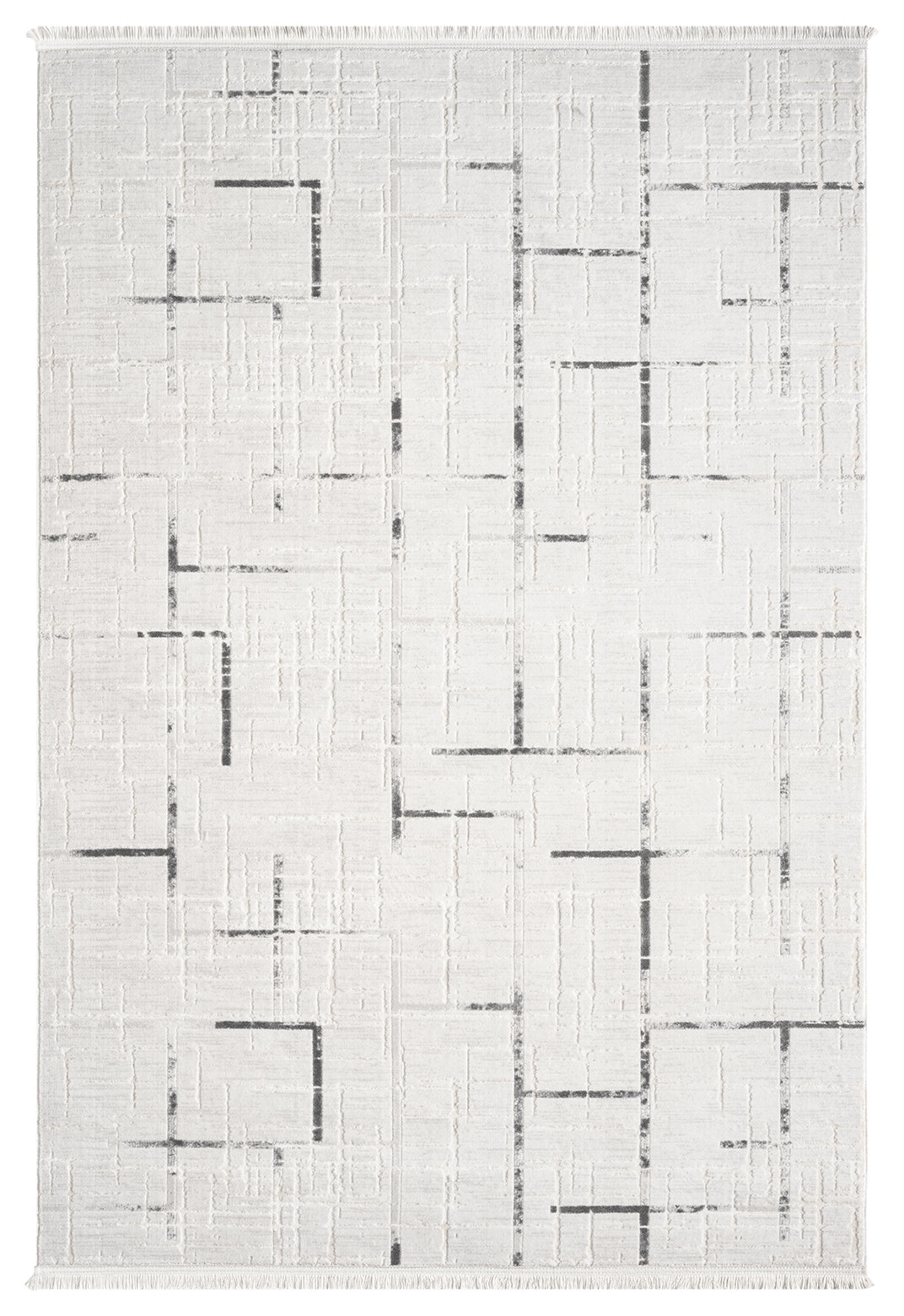 Beyaz Gri Siyah Soyut Çizgili Modern Halı-Pera Halı