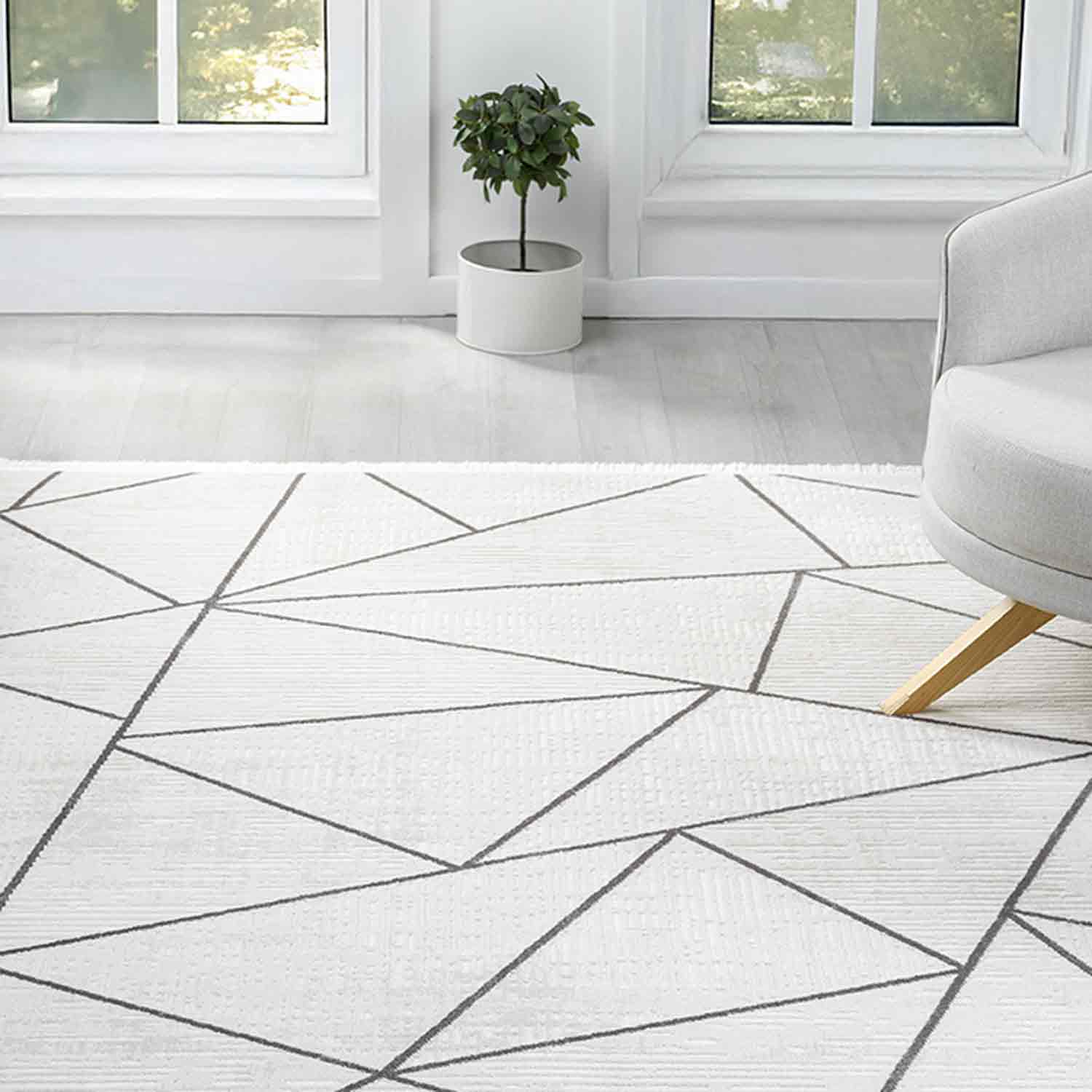 Beyaz Gri Siyah Üçgen Geometrik Modern Halı-Pera Halı