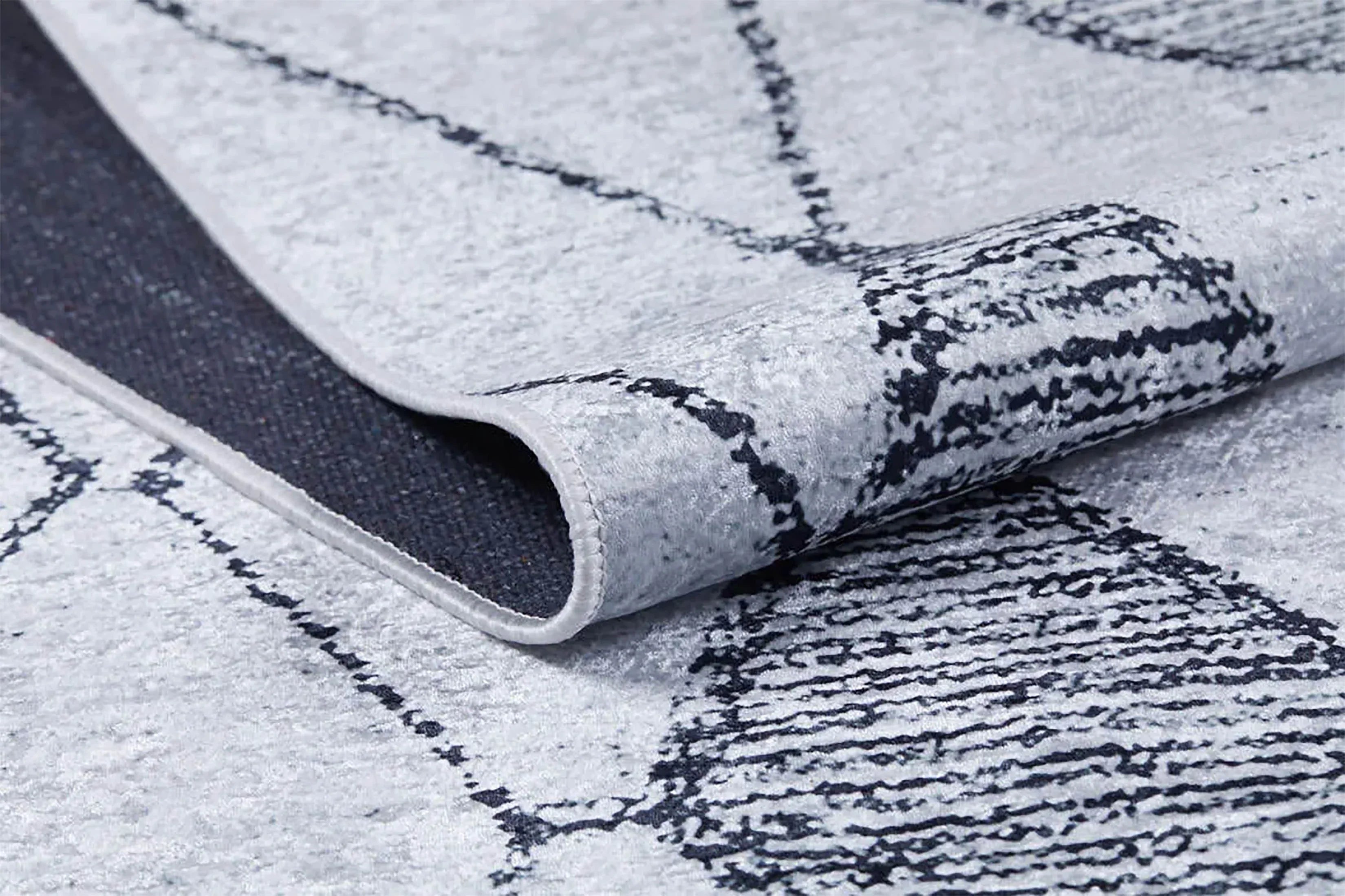 Beyaz Gri Soyut Baklava Desenli İskandinav Modern Halı-Pera Halı