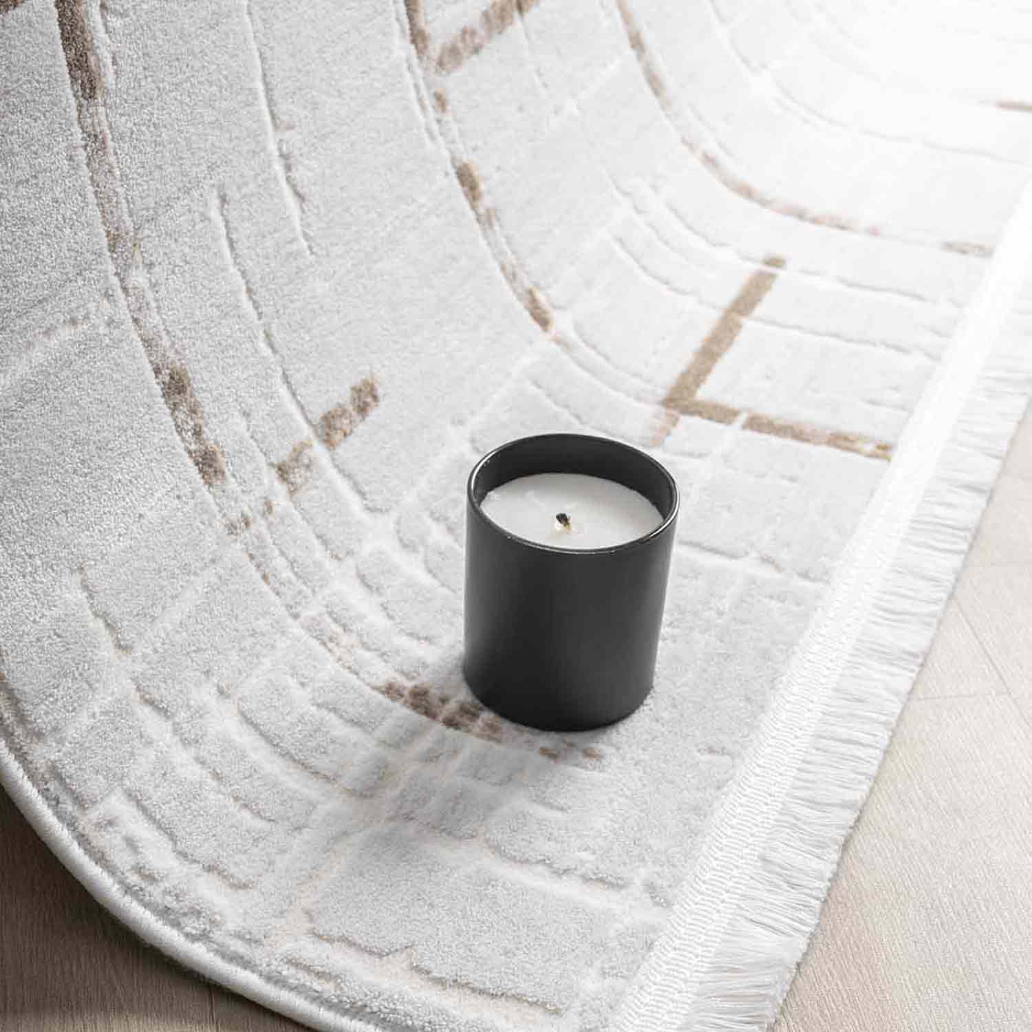 Beyaz Kahve Bej Çizgili Modern Halı-Pera Halı