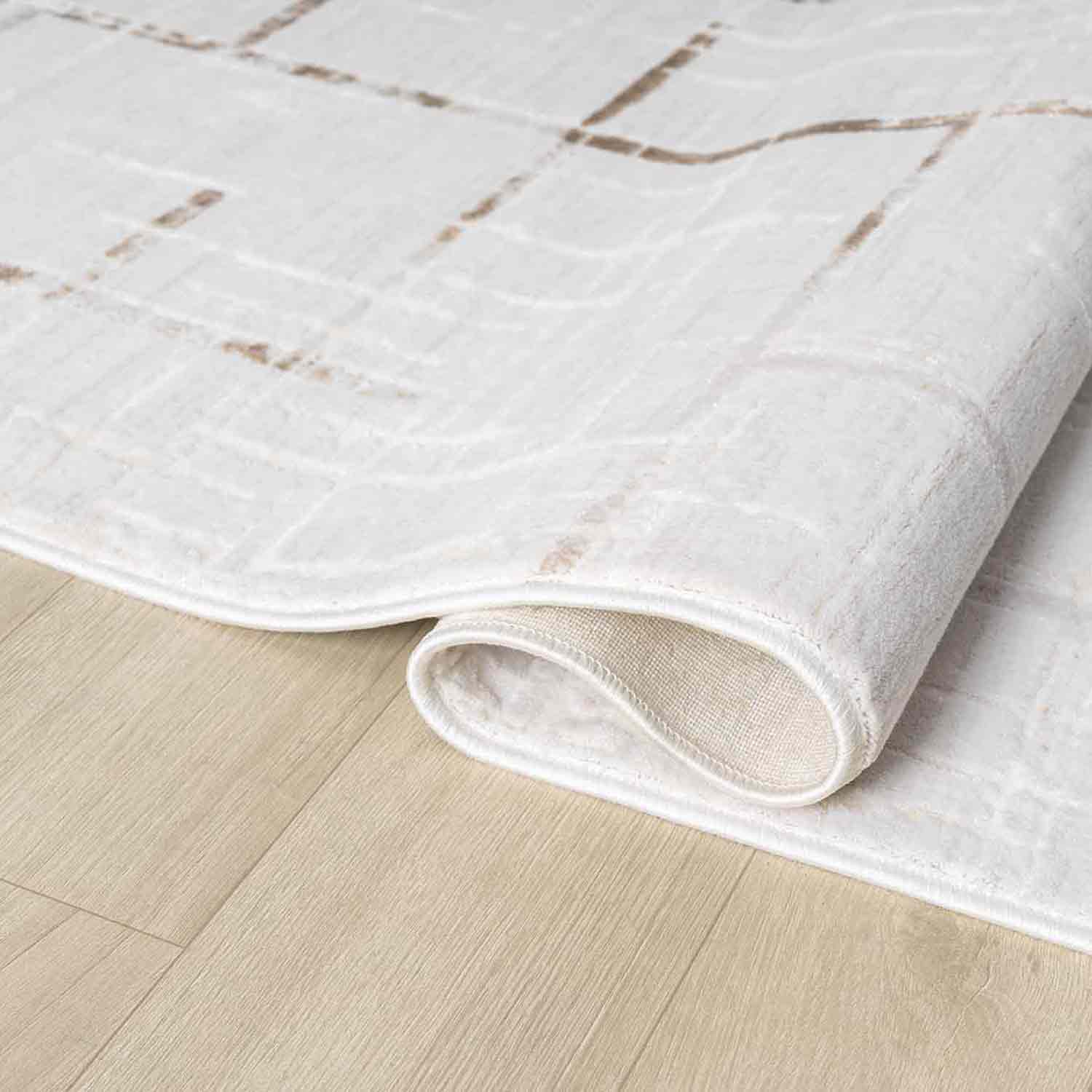 Beyaz Kahve Bej Çizgili Modern Halı-Pera Halı