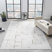 Beyaz Kahve Bej Çizgili Modern Halı-Pera Halı