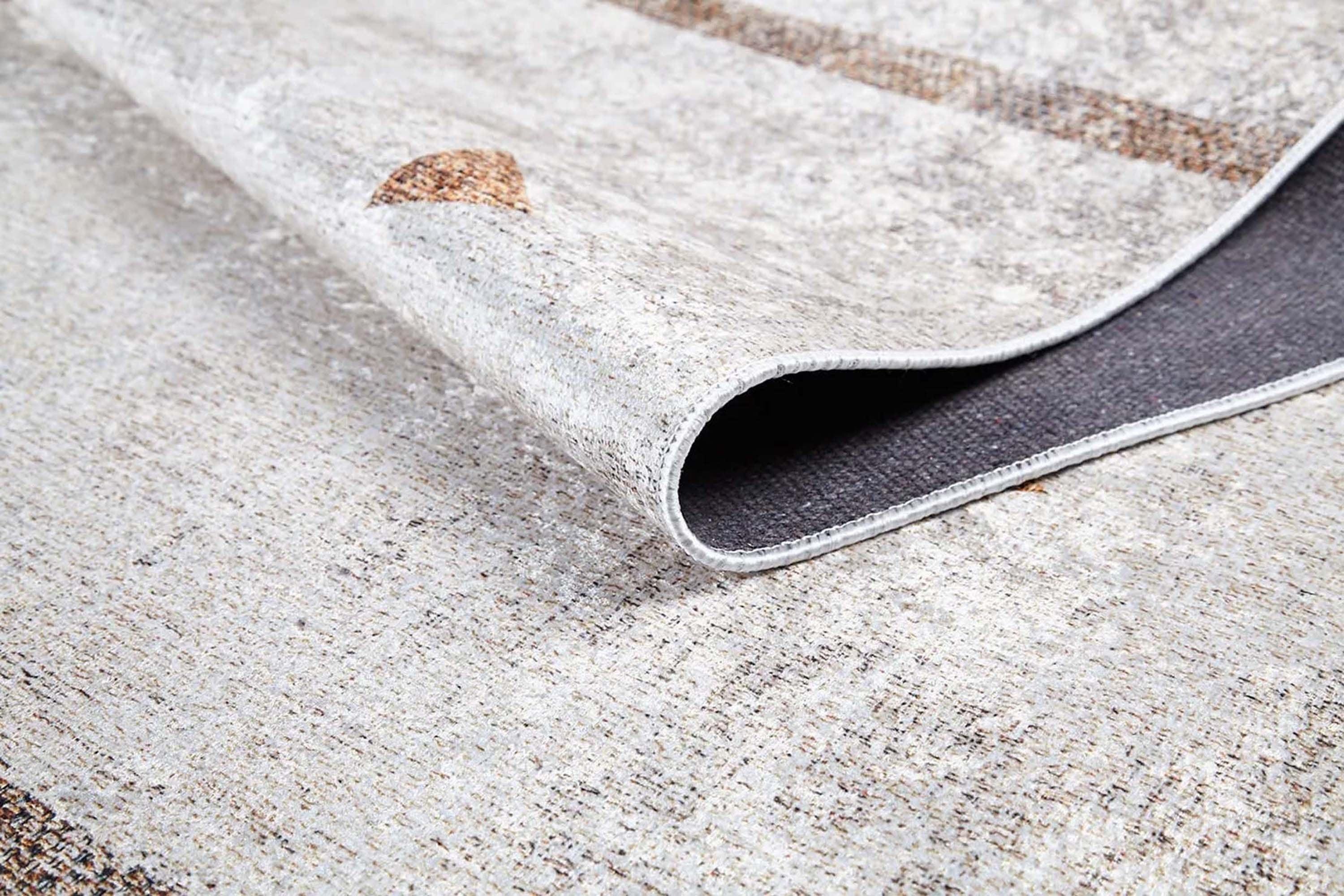 Beyaz Krem Eskitme Geometrik Desenli Halı-Pera Halı