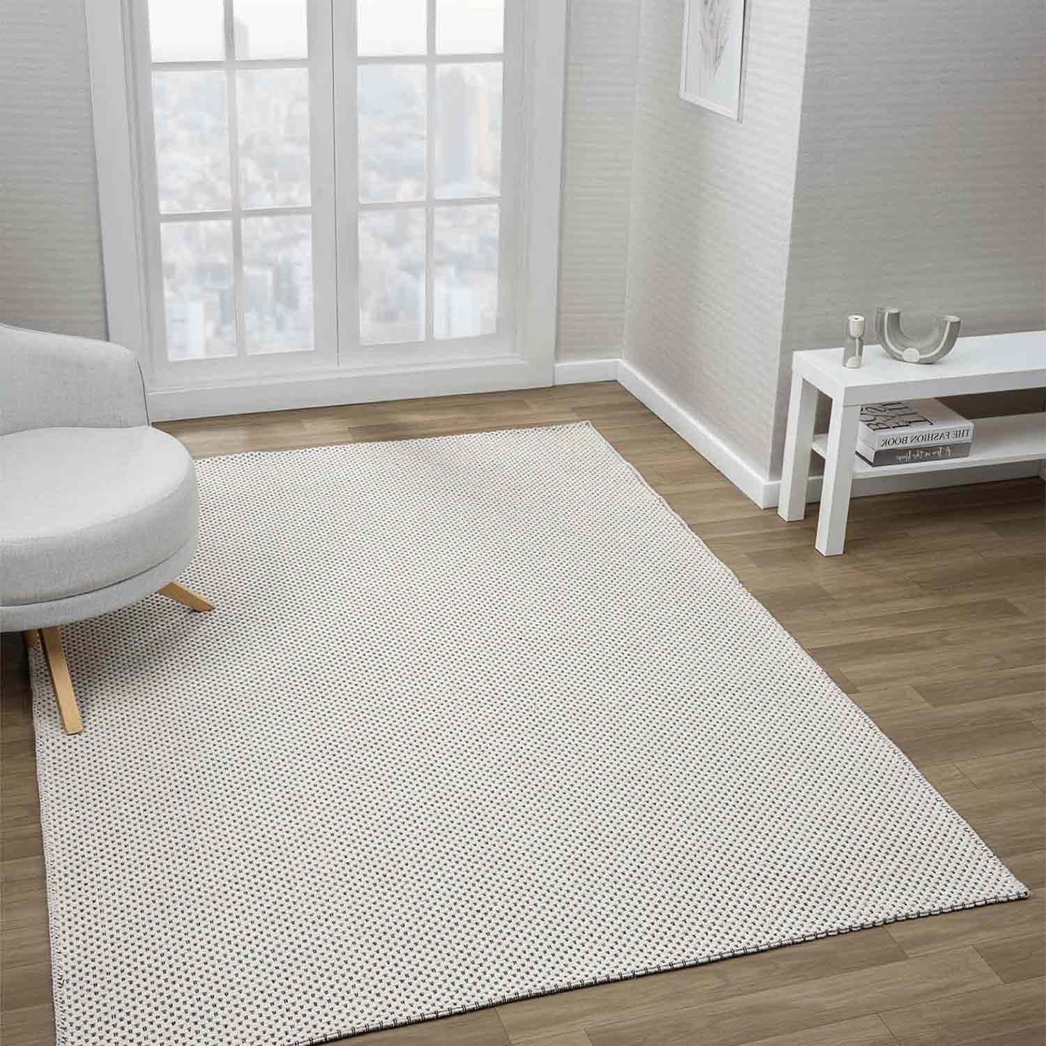 Beyaz Krem Siyah Melanj Noktalı Modern Halı-Pera Halı