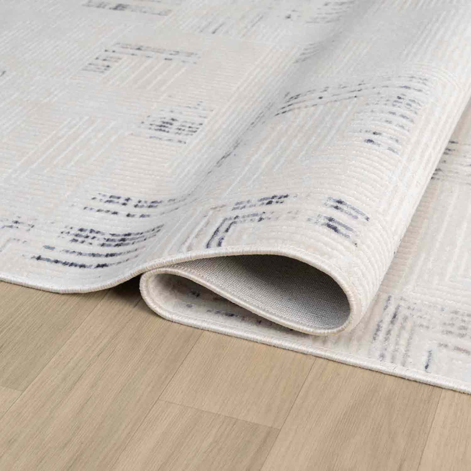 Beyaz Mavi Detaylı Geometrik Modern Halı-Pera Halı