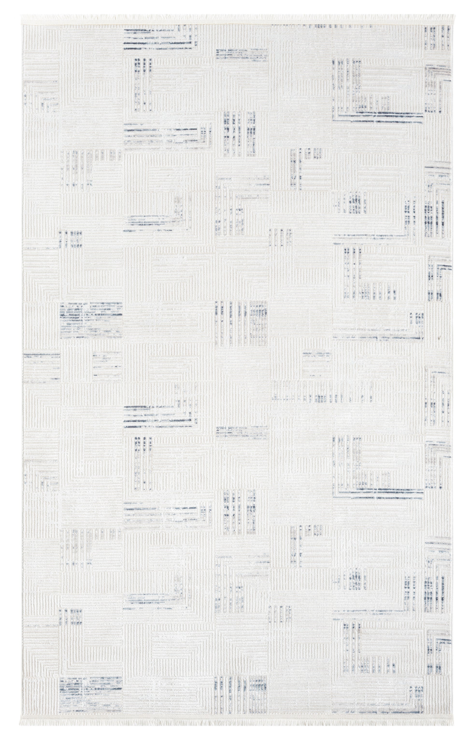 Beyaz Mavi Detaylı Geometrik Modern Halı-Pera Halı