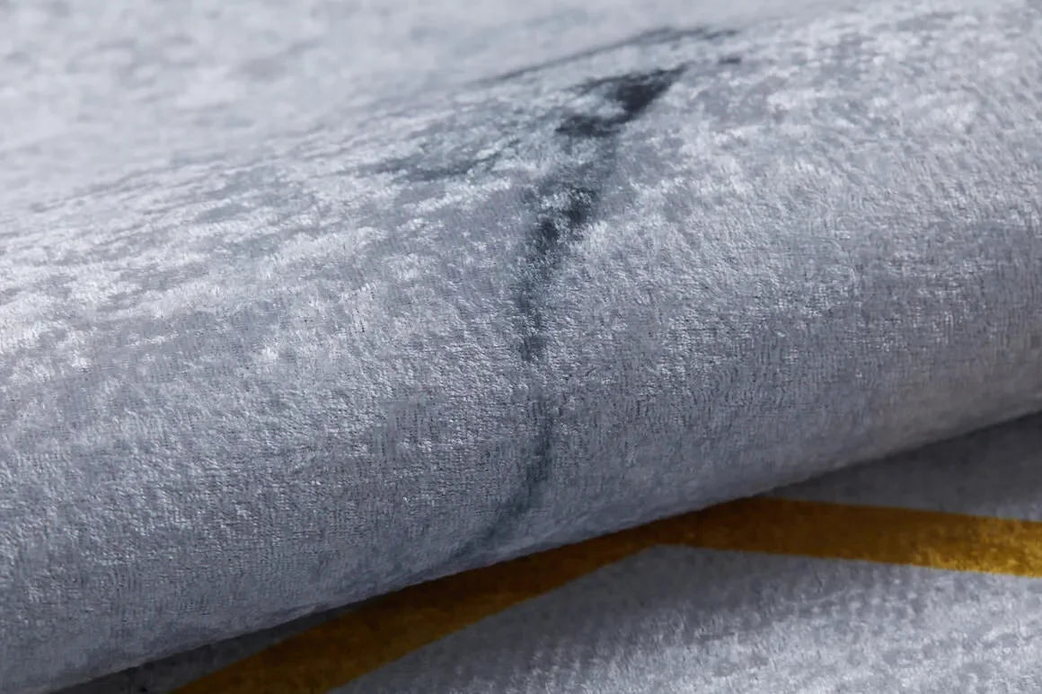 Beyaz Mermer Desenli Altın Geometrik Çizgili Halı-Pera Halı