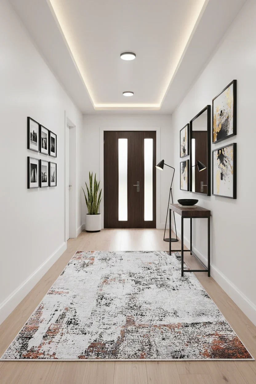 Beyaz, Pas ve Siyah Modern Soyut Sanat Halısı-Pera Halı