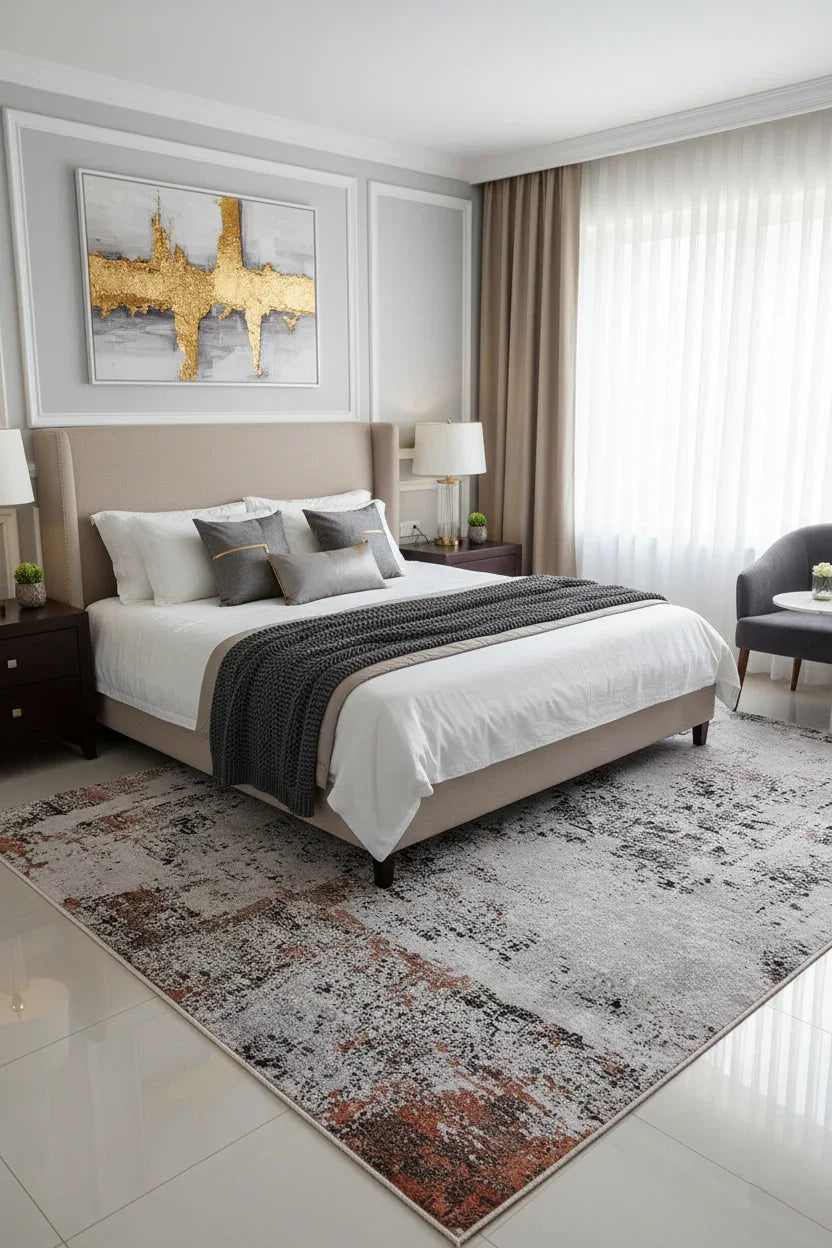 Beyaz, Pas ve Siyah Modern Soyut Sanat Halısı-Pera Halı