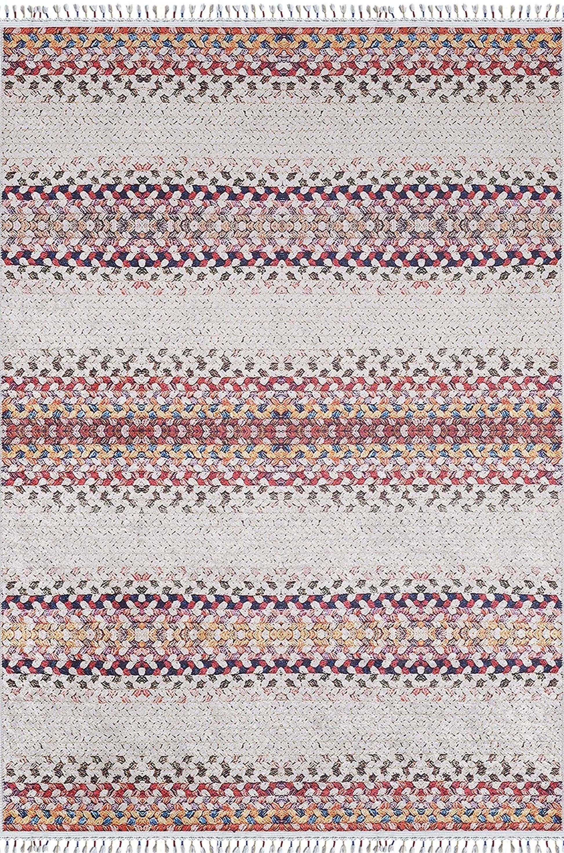 Beyaz Renkli Çizgili Düz Dokuma Halı-Pera Halı