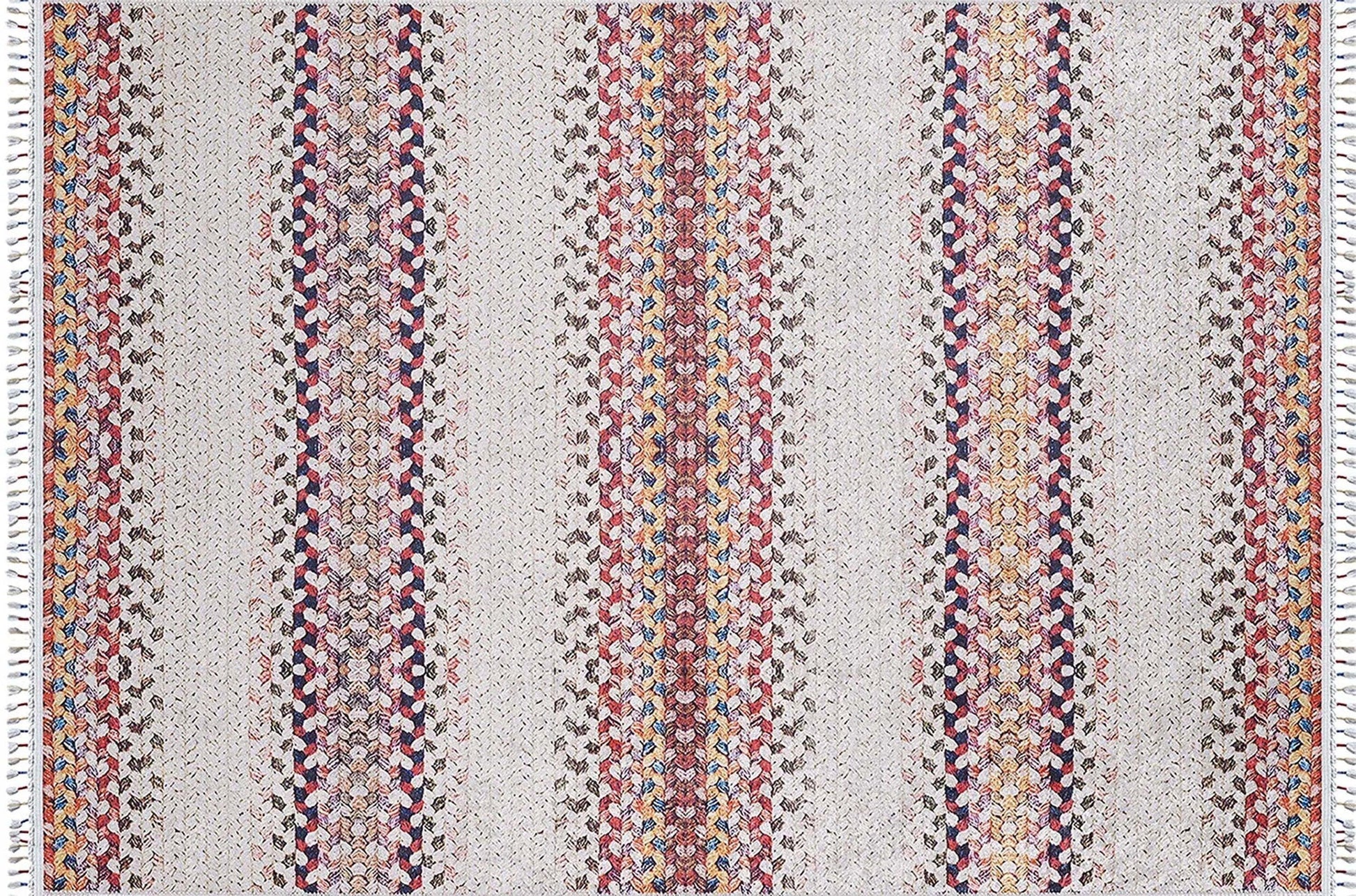 Beyaz Renkli Çizgili Düz Dokuma Halı-Pera Halı