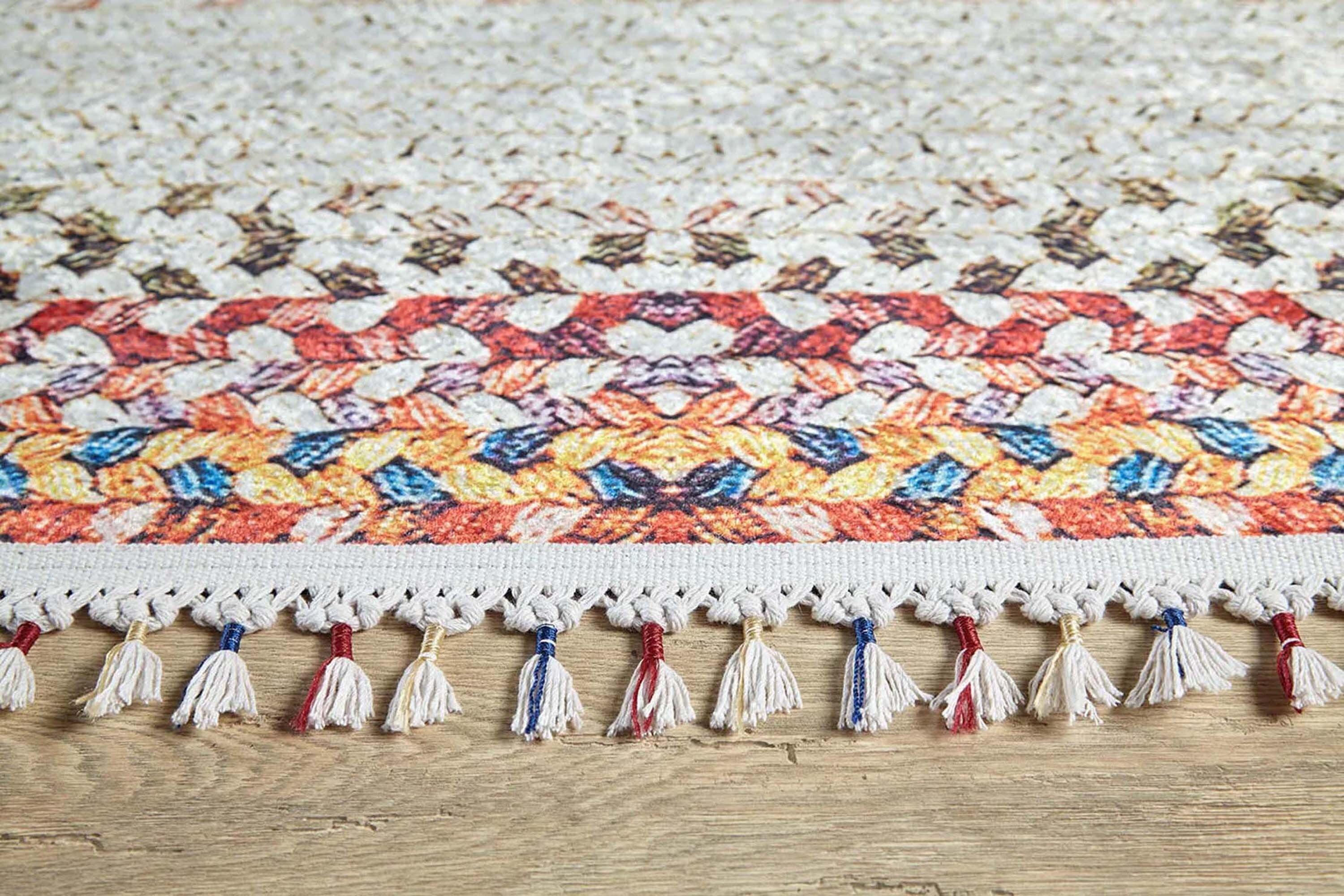 Beyaz Renkli Çizgili Düz Dokuma Halı-Pera Halı