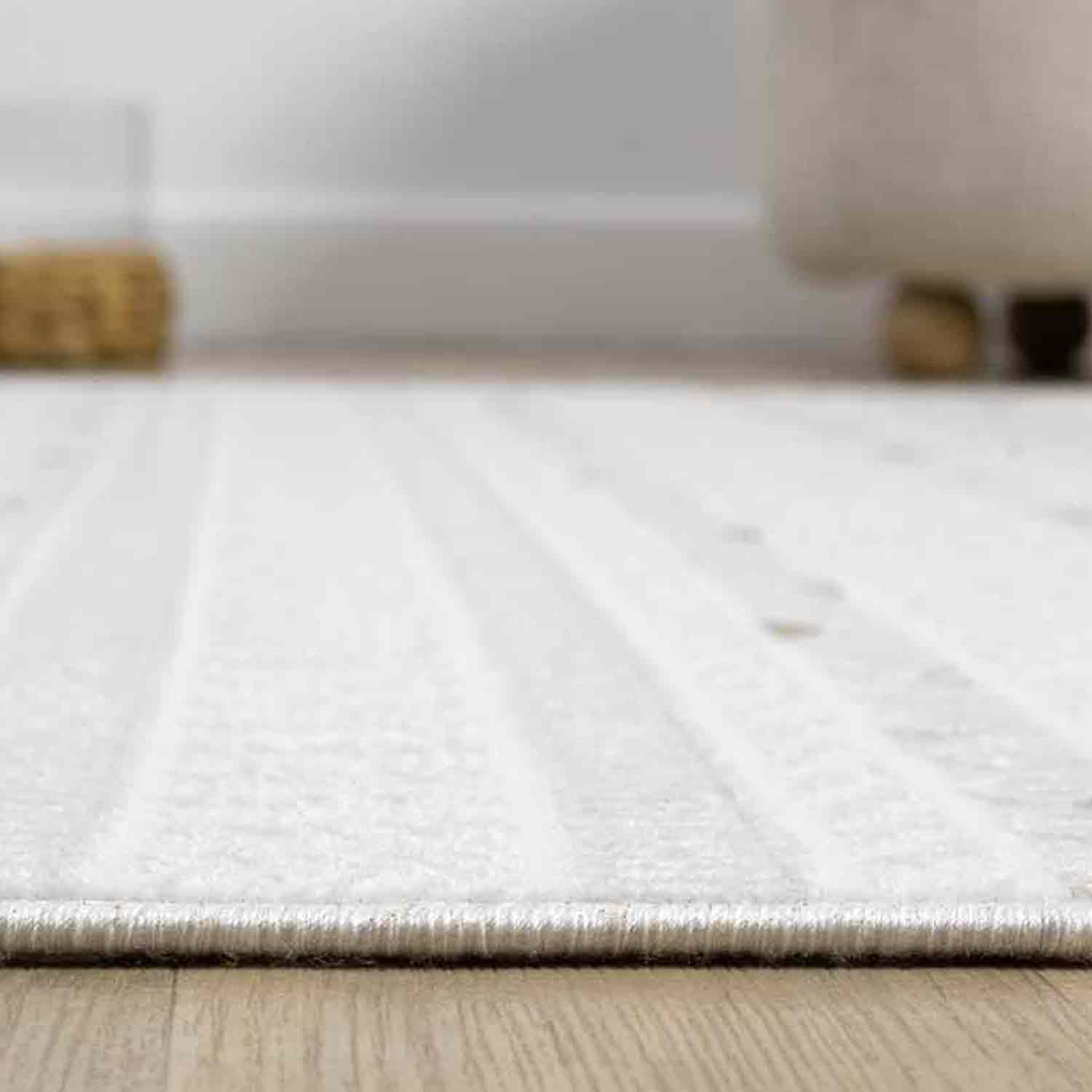 Beyaz Sarı Çok Renkli Etnik Şerit Desenli Halı-Pera Halı