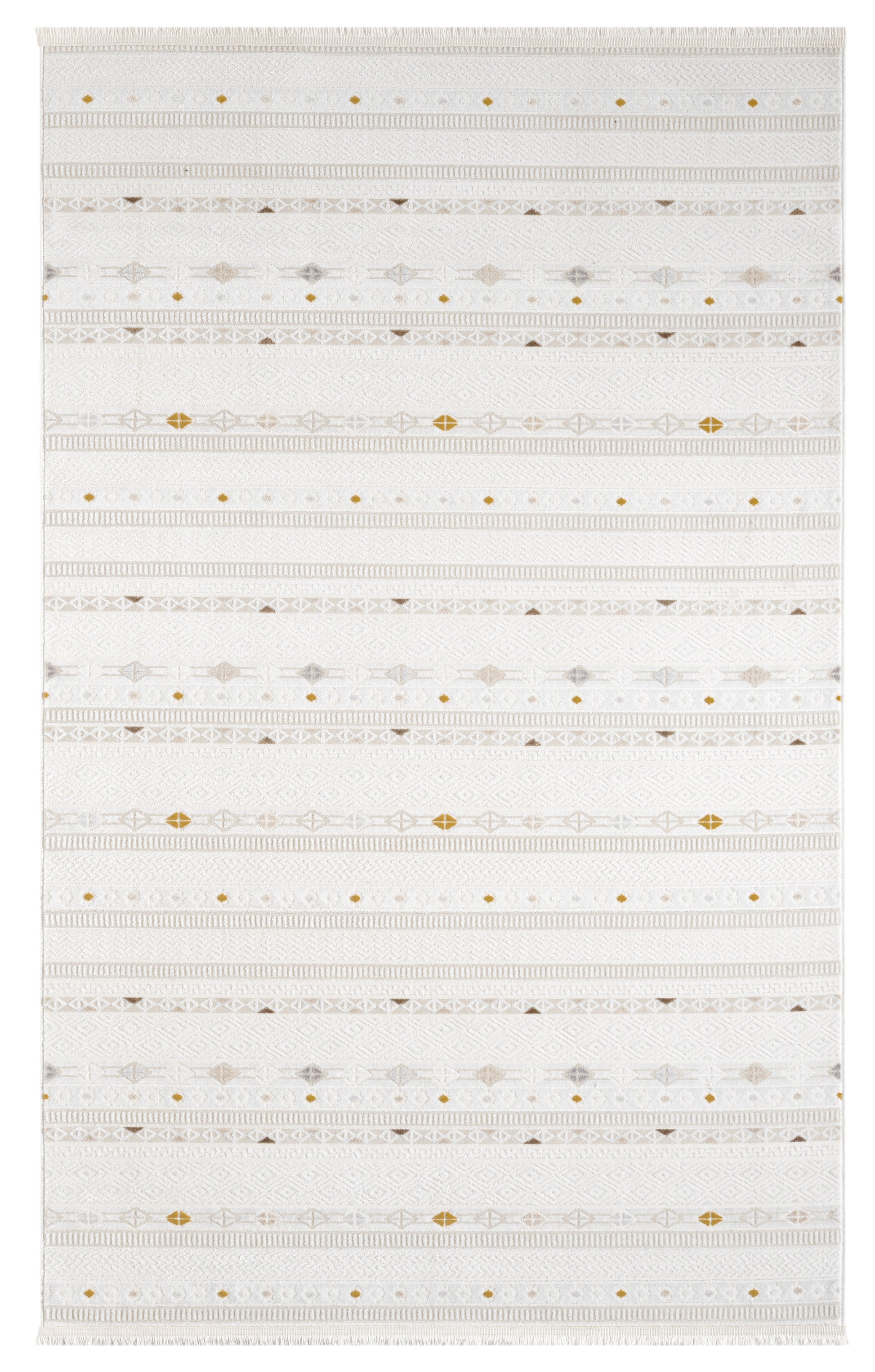 Beyaz Sarı Çok Renkli Etnik Şerit Desenli Halı-Pera Halı