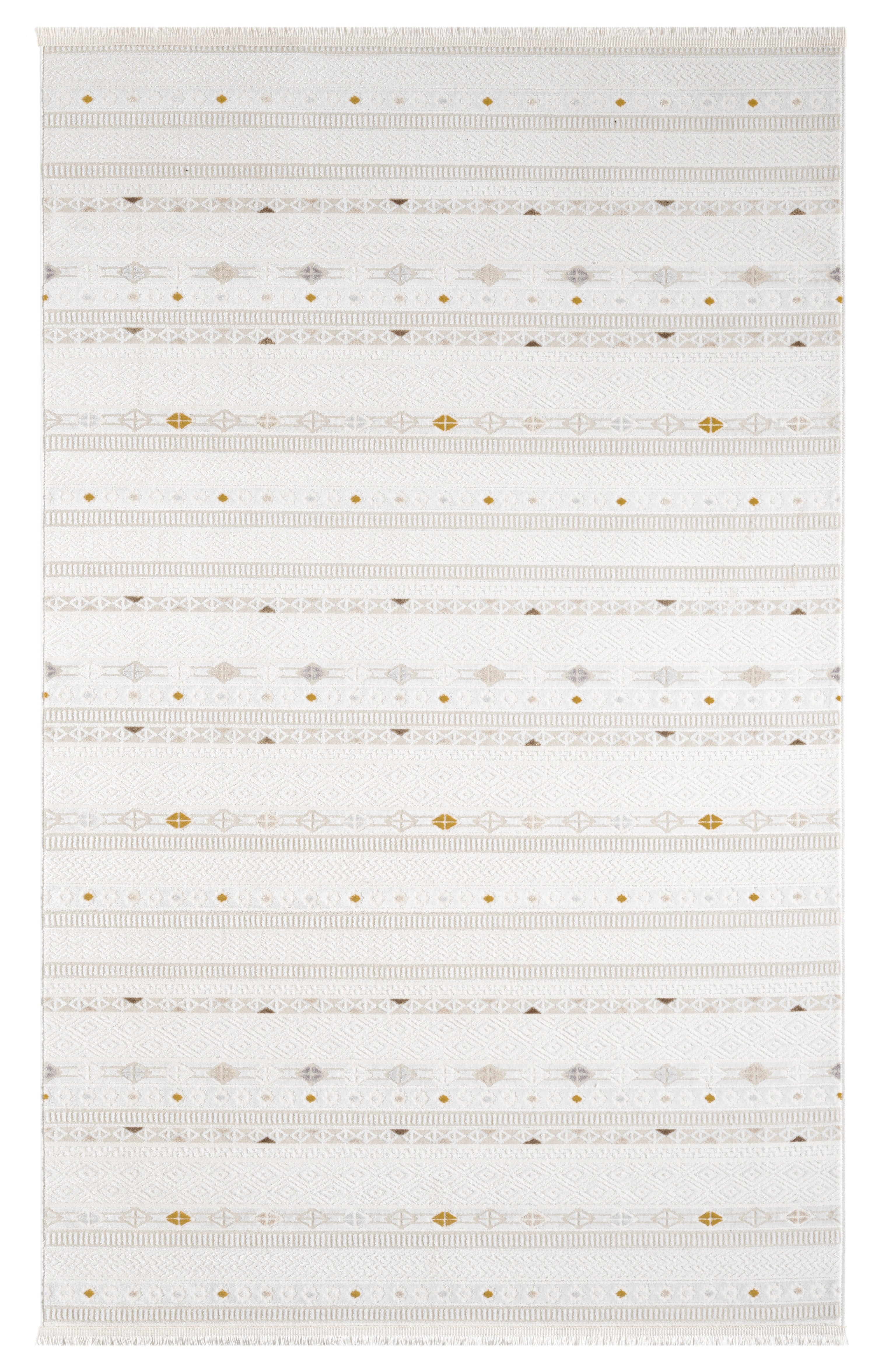 Beyaz Sarı Çok Renkli Etnik Şerit Desenli Halı-Pera Halı