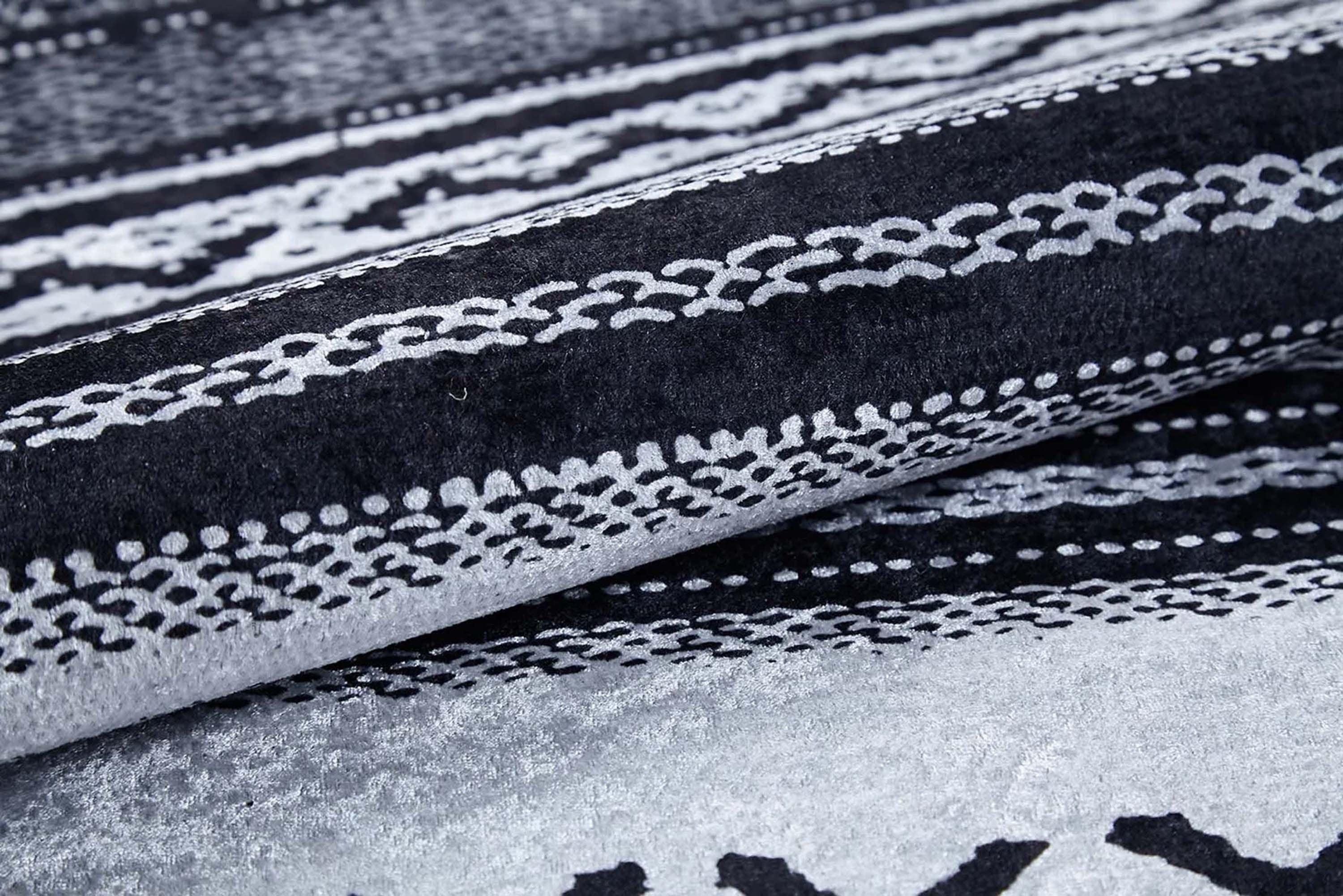 Beyaz Siyah Çizgili Vintage Halı-Pera Halı