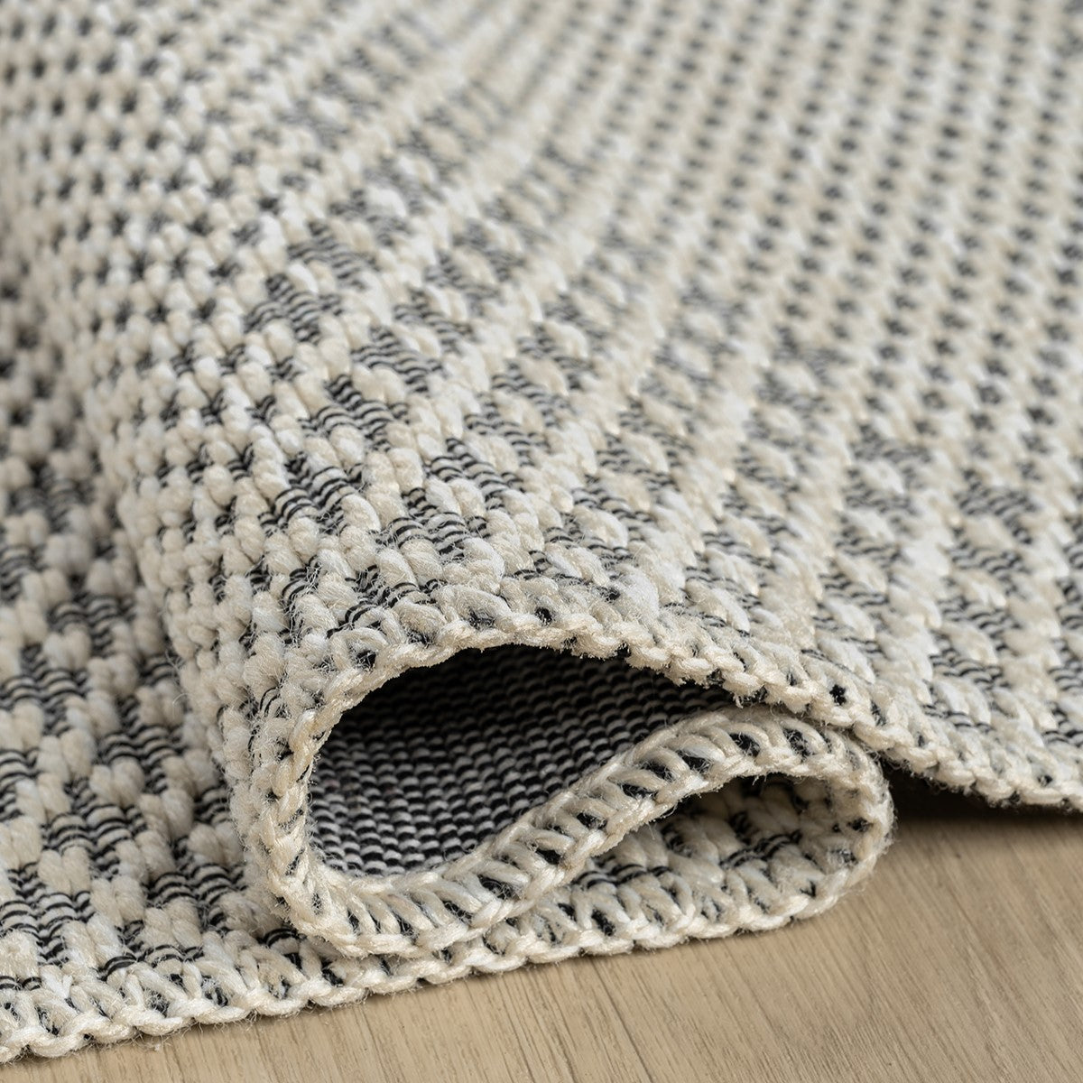 Beyaz Siyah Melanj Baklava Desenli Modern Halı-Pera Halı