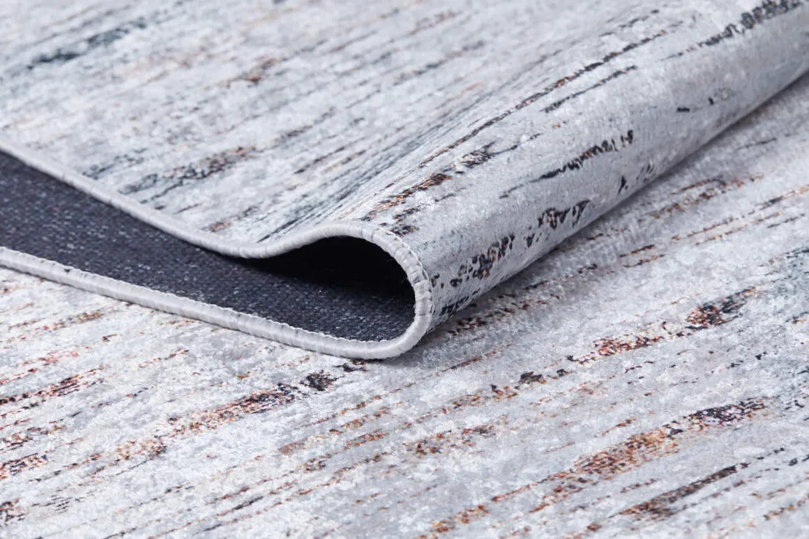 Beyaz Zemin Siyah Kahve Yatay Çizgili Halı-Pera Halı