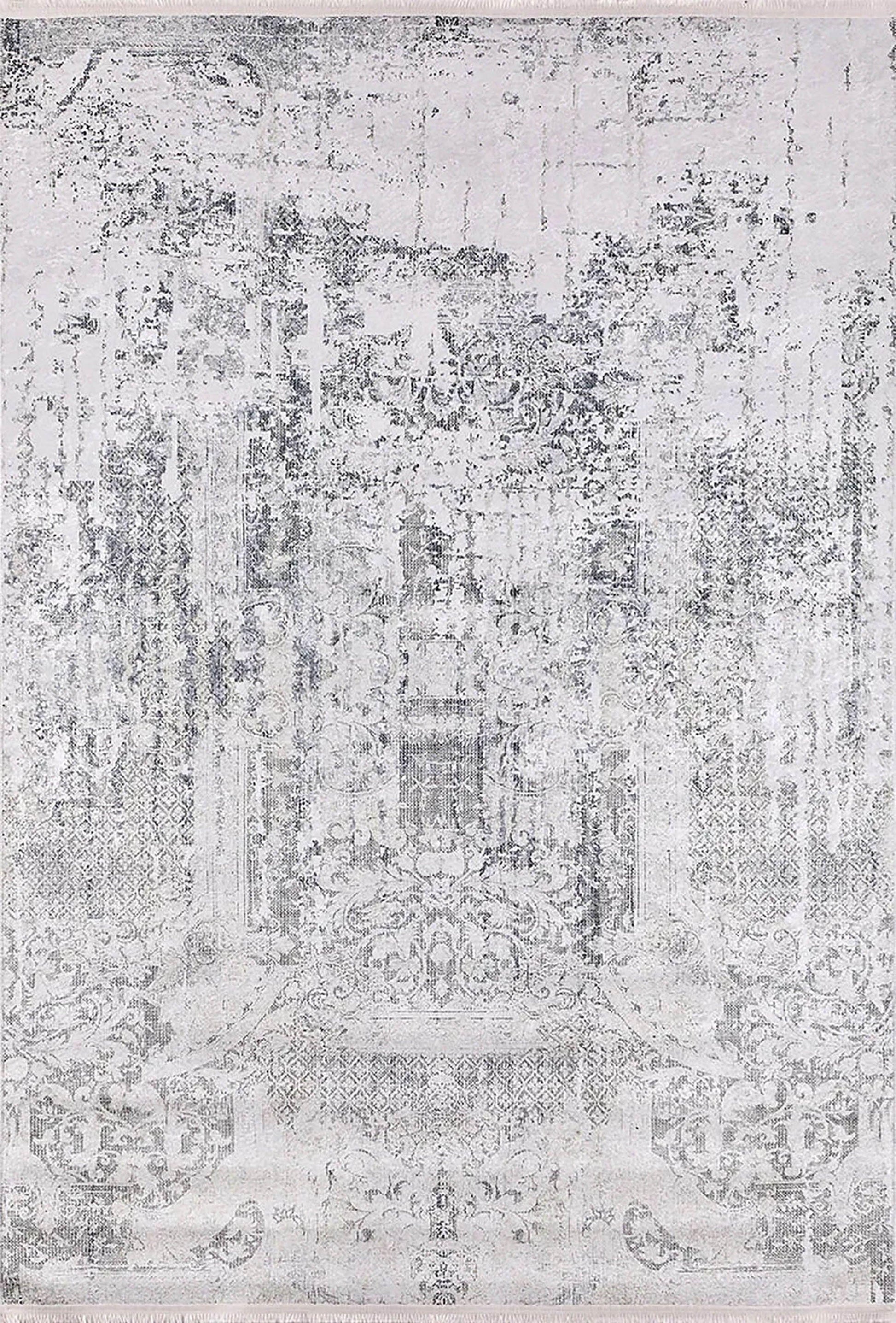 Beyaz ve Açık Gri Eskitme Desenli Halı-Pera Halı