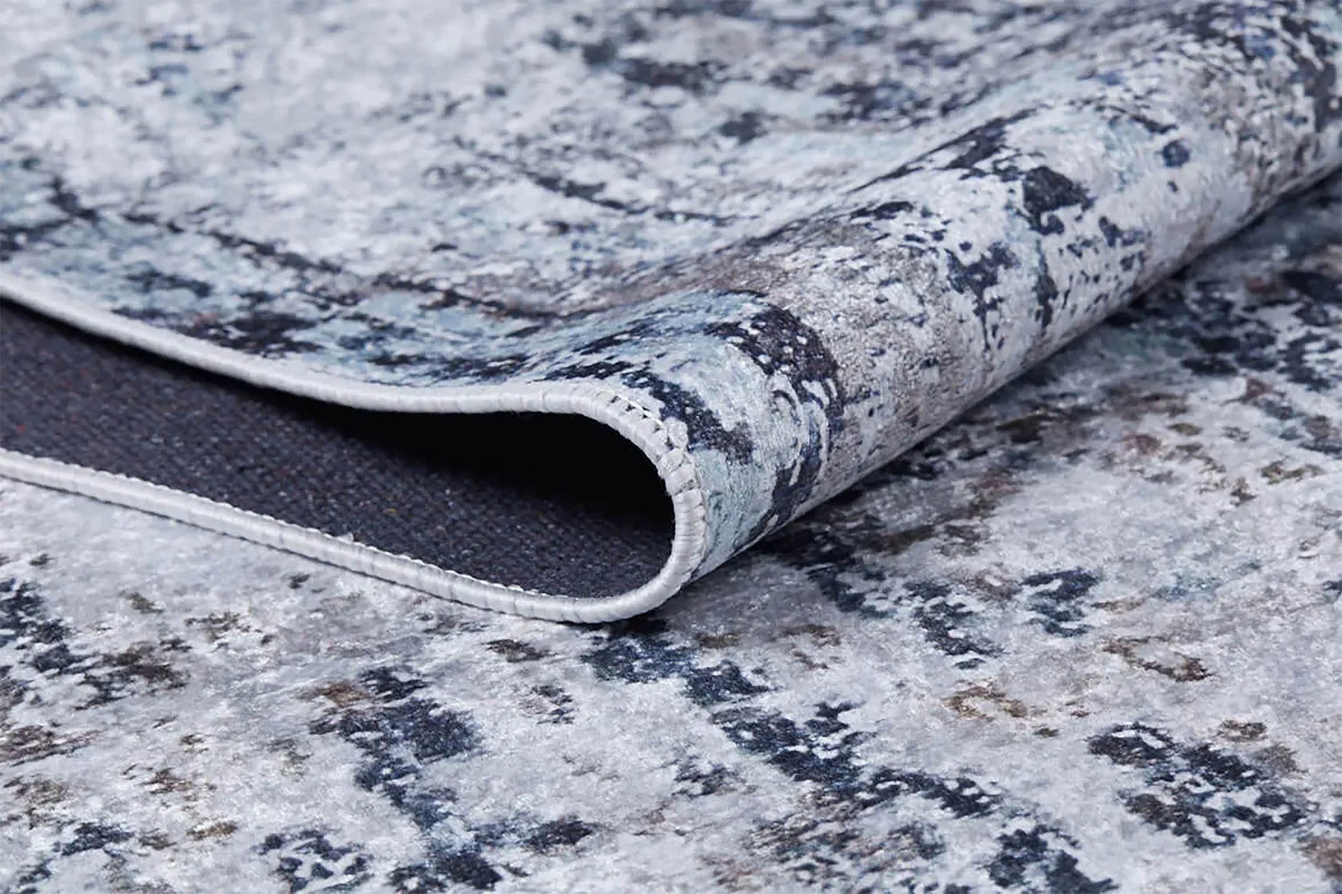 Beyaz ve Bej Zemin Üzerine Lacivert ve Kahve Modern Soyut Sanat Halısı-Pera Halı