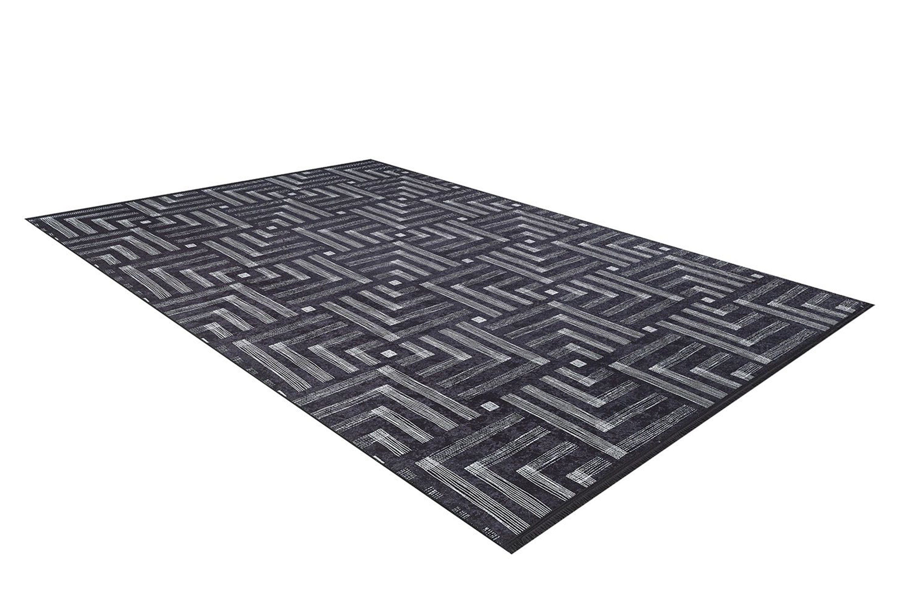 Geometrik Desenli Bej Kahverengi - Siyah Beyaz Modern Halı - Pera Halı