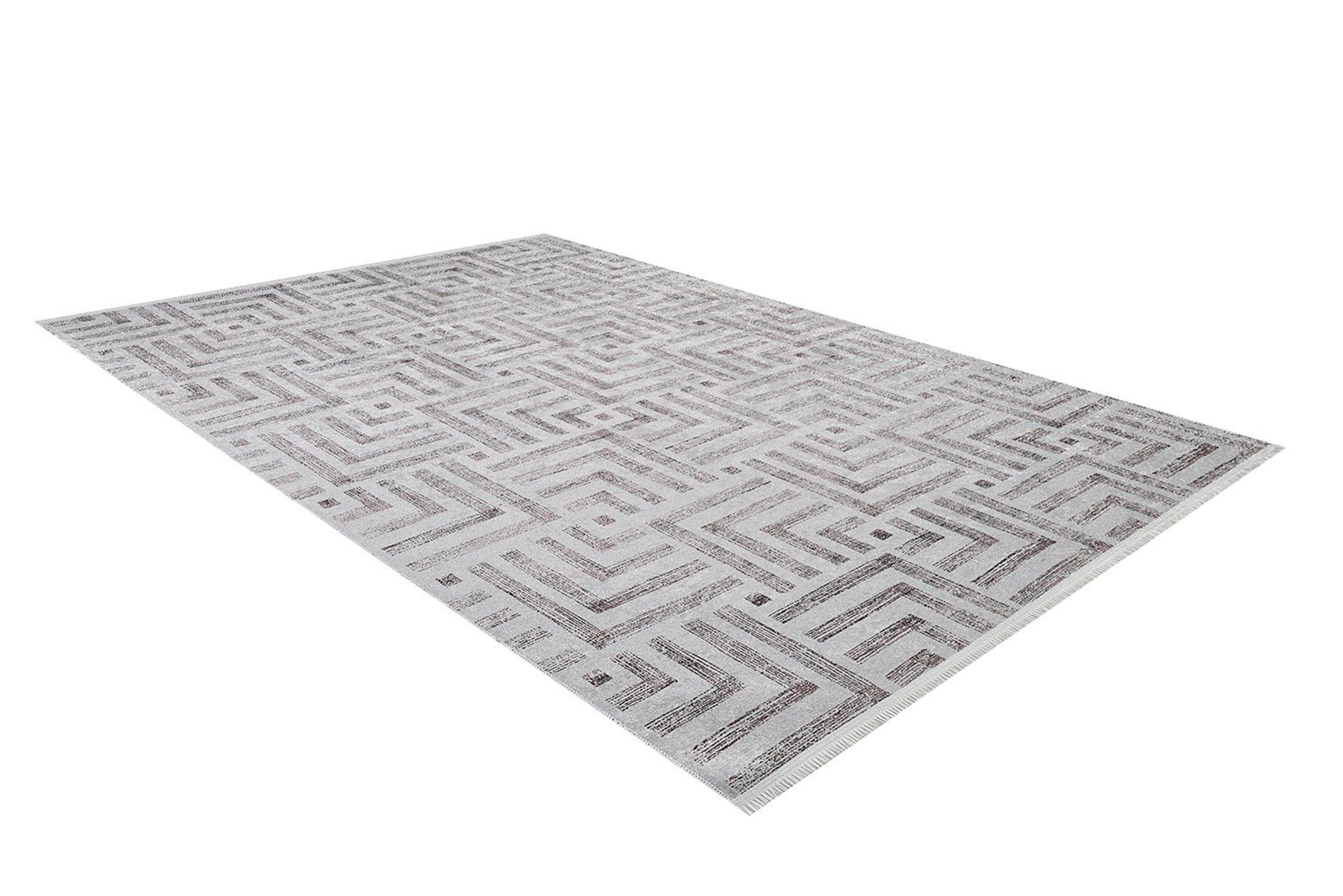 Geometrik Desenli Bej Kahverengi - Siyah Beyaz Modern Halı - Pera Halı