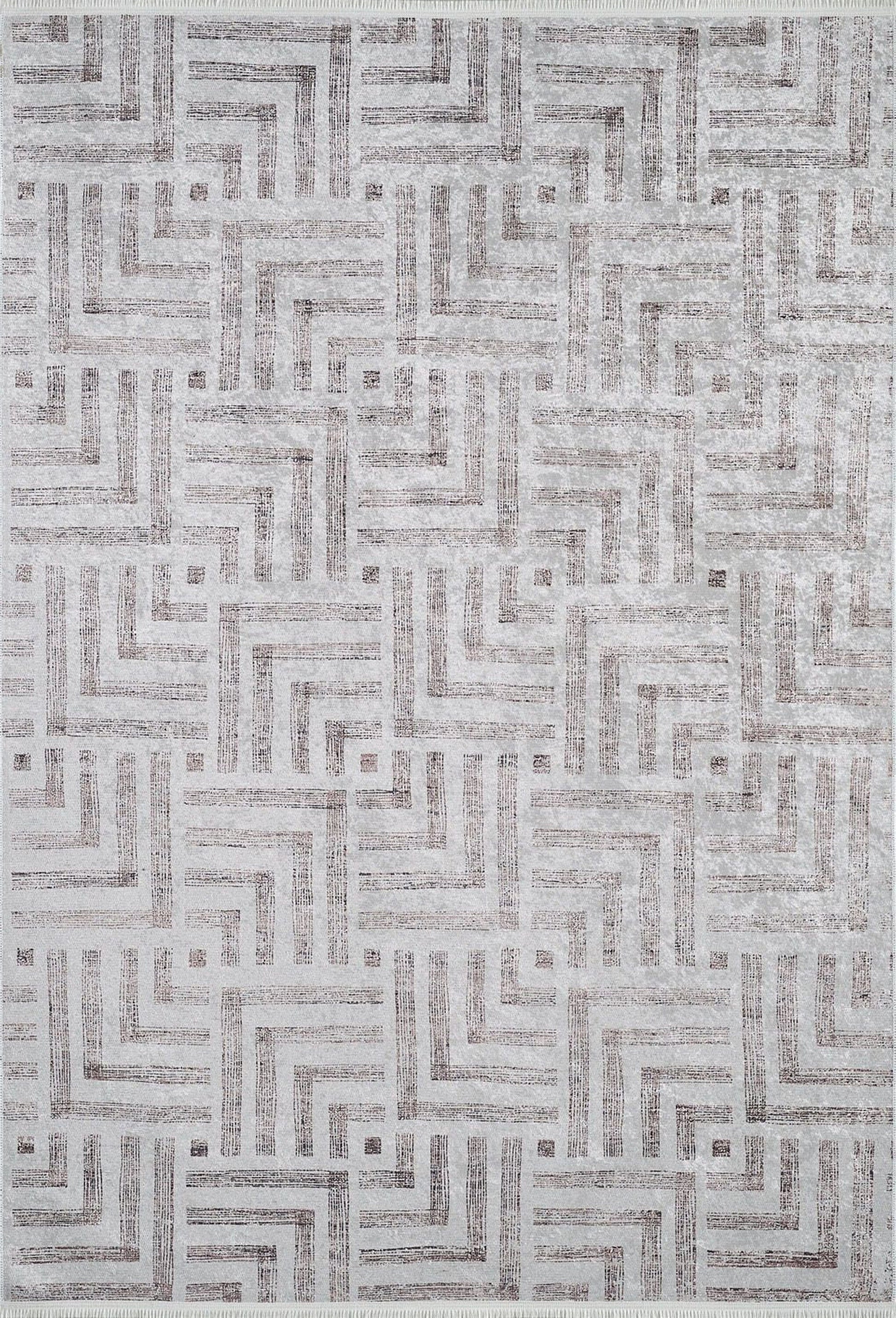 Geometrik Desenli Bej Kahverengi - Siyah Beyaz Modern Halı - Pera Halı