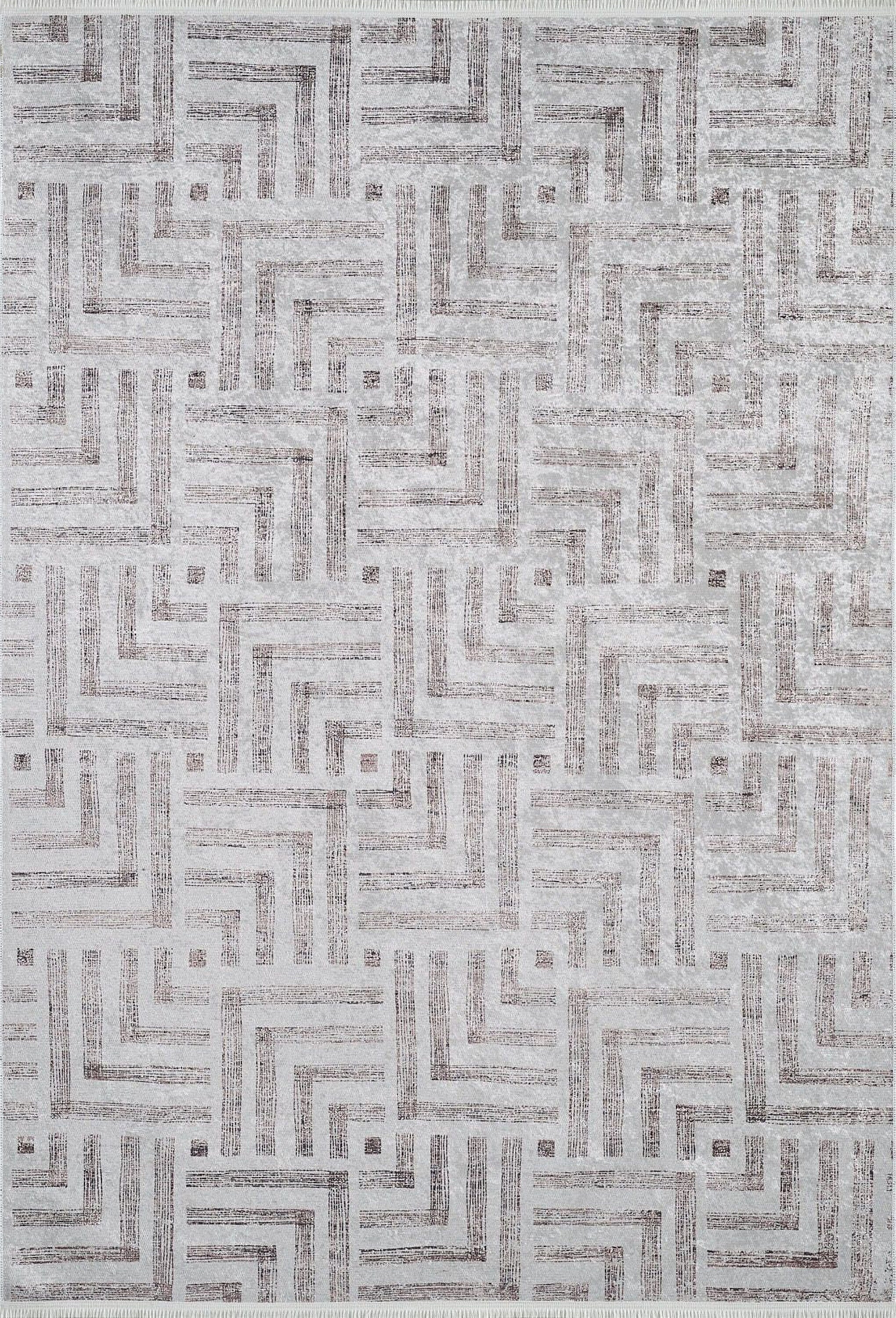 Geometrik Desenli Bej Kahverengi - Siyah Beyaz Modern Halı - Pera Halı