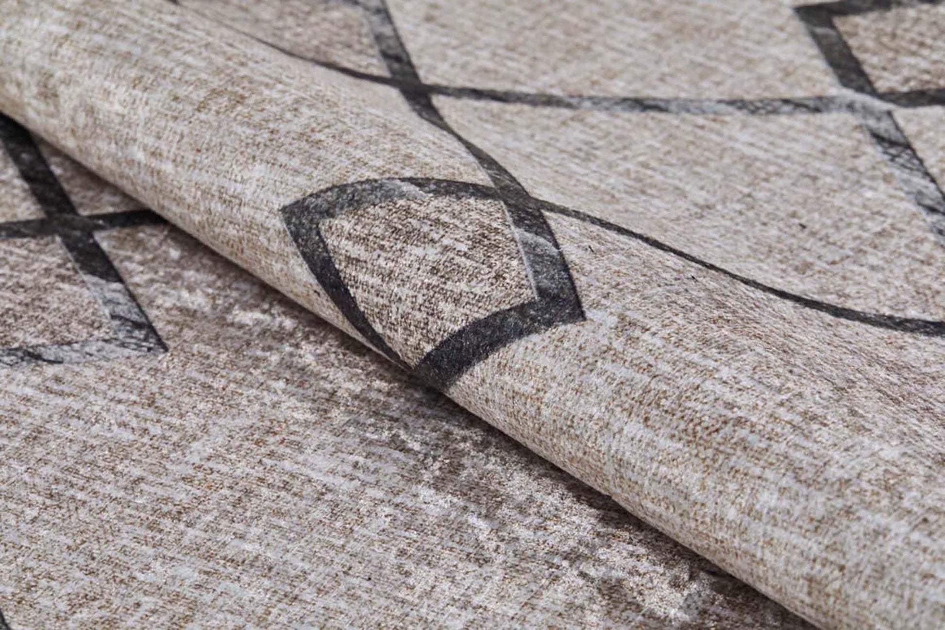 Bohem Bej Siyah Geometrik Desenli Halı-Pera Halı