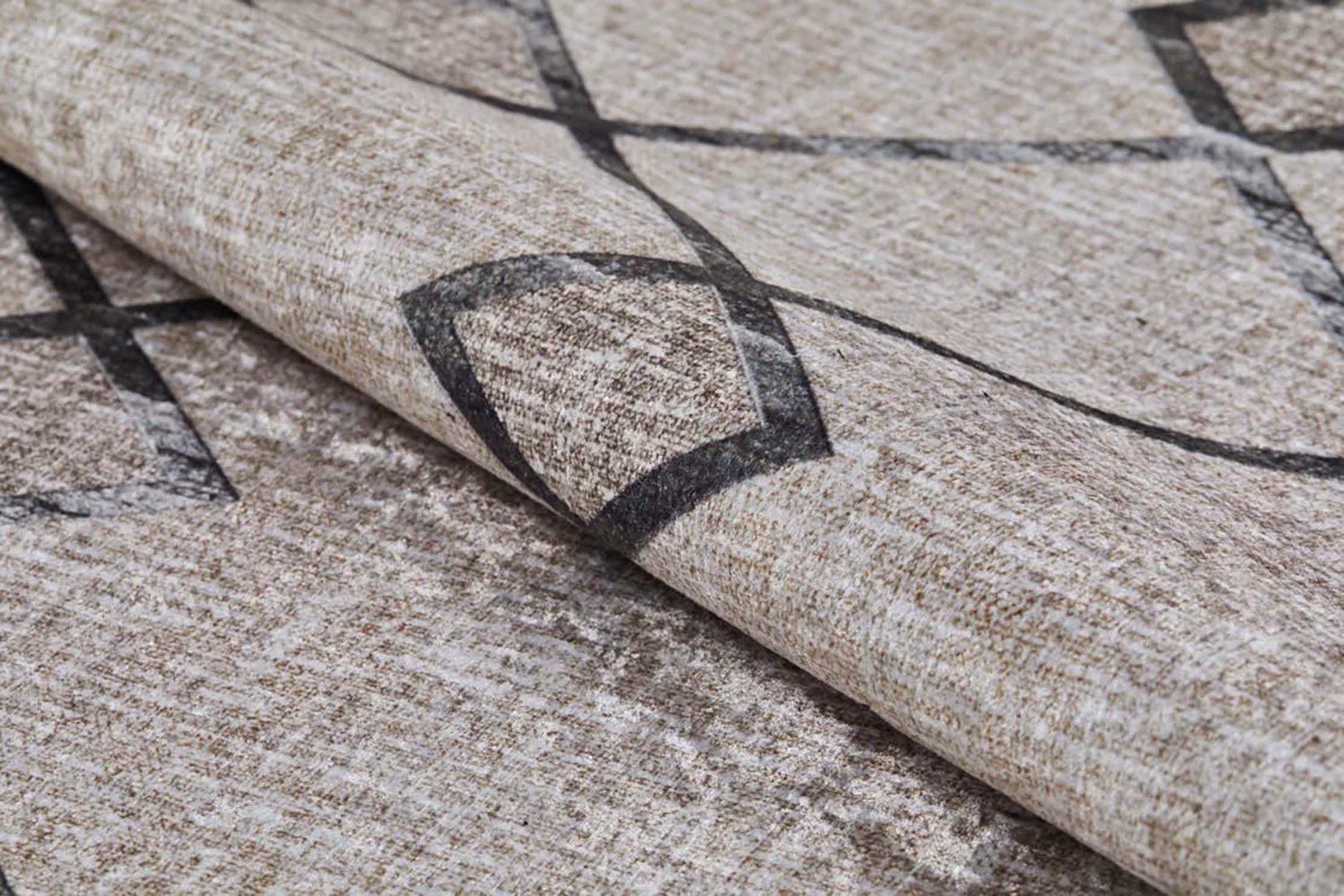 Bohem Bej Siyah Geometrik Desenli Halı-Pera Halı