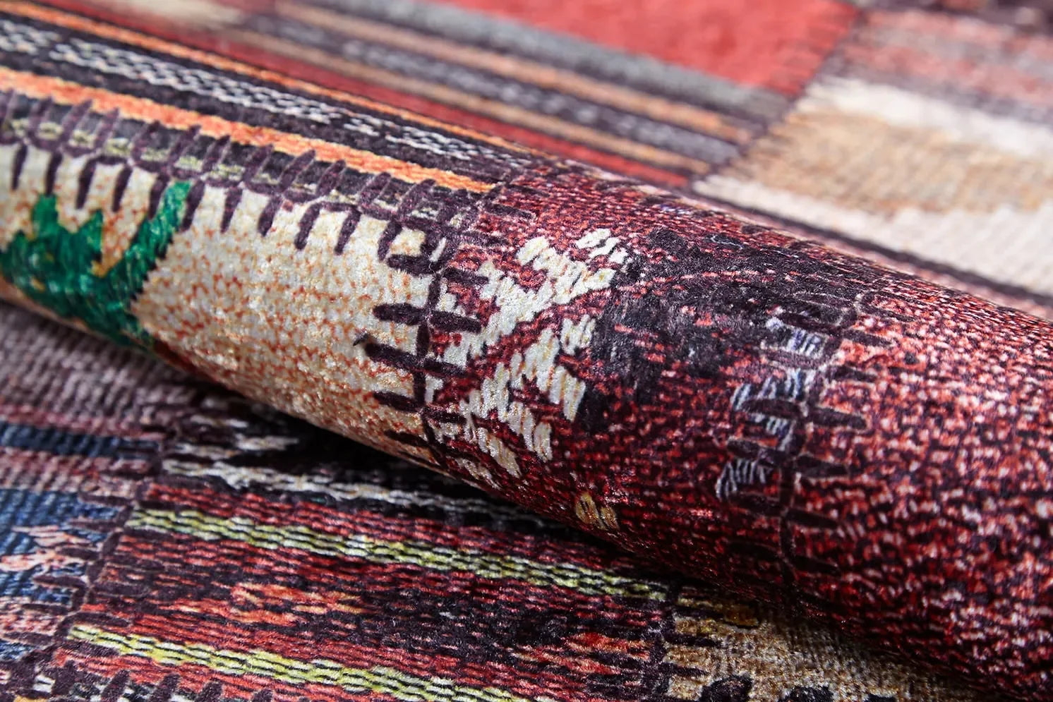 Bordo Gri Kahve Etnik Kilim Patchwork Halı-Pera Halı