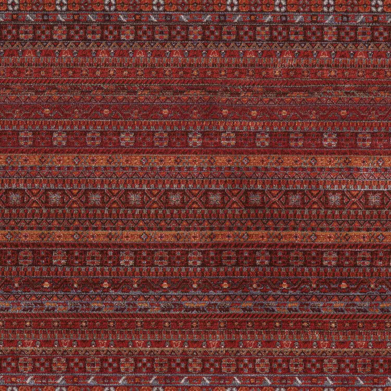 Bordo Kırmızı Etnik Şerit Desenli Modern Halı-Pera Halı