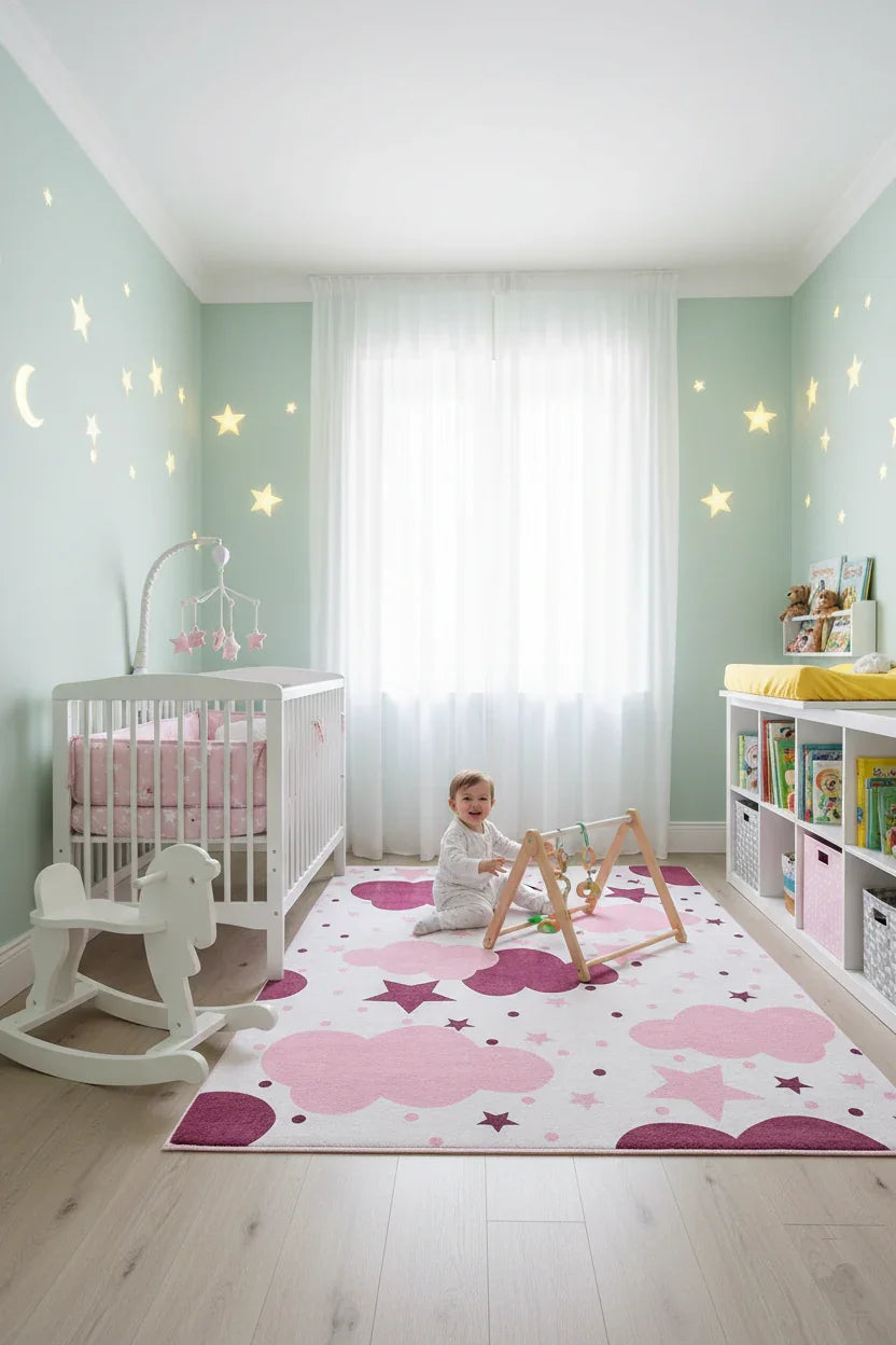 Bulut Yıldız Pembe Krem Çocuk Halısı-Pera Halı